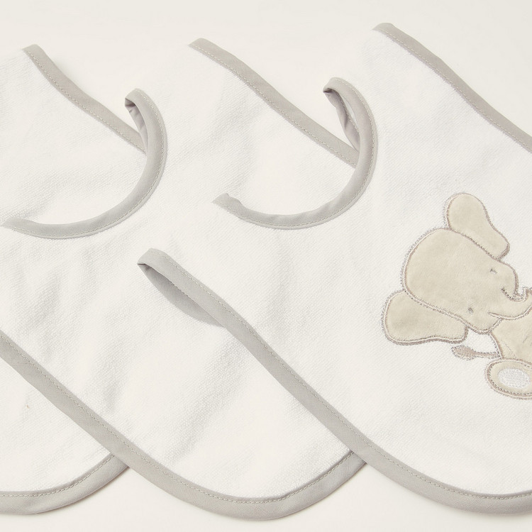 Juniors Elephant Embroidered Bib with Snap Closure - Set of 3