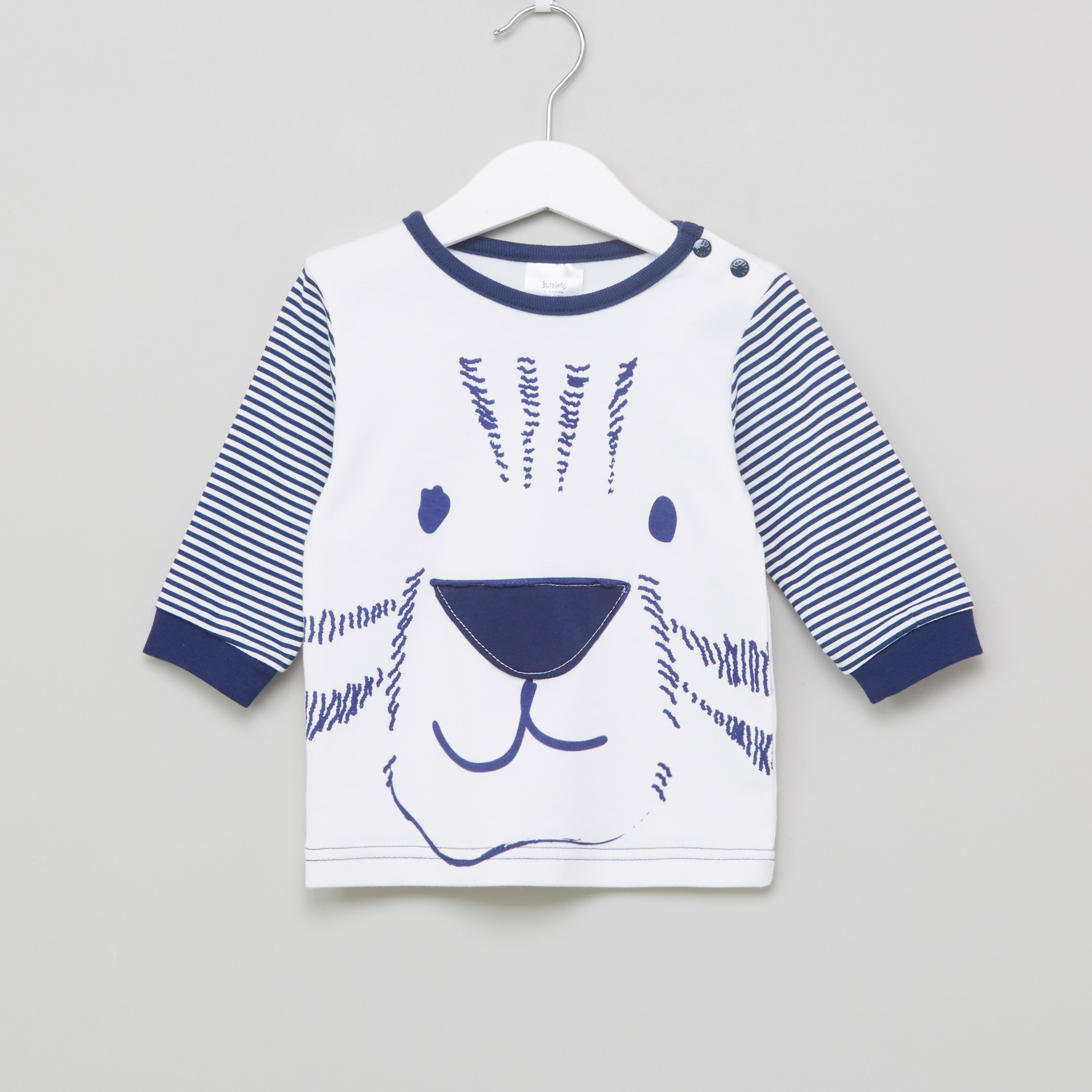 Juniors Printed Round Neck T-Shirt with Striped Jog Pants-baby-boys-clothing-nightwear-pyjamasets-image-2