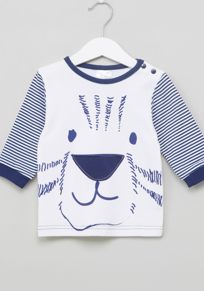 Juniors Printed Round Neck T-shirt with Striped Jog Pants-Pyjama Sets-image-1