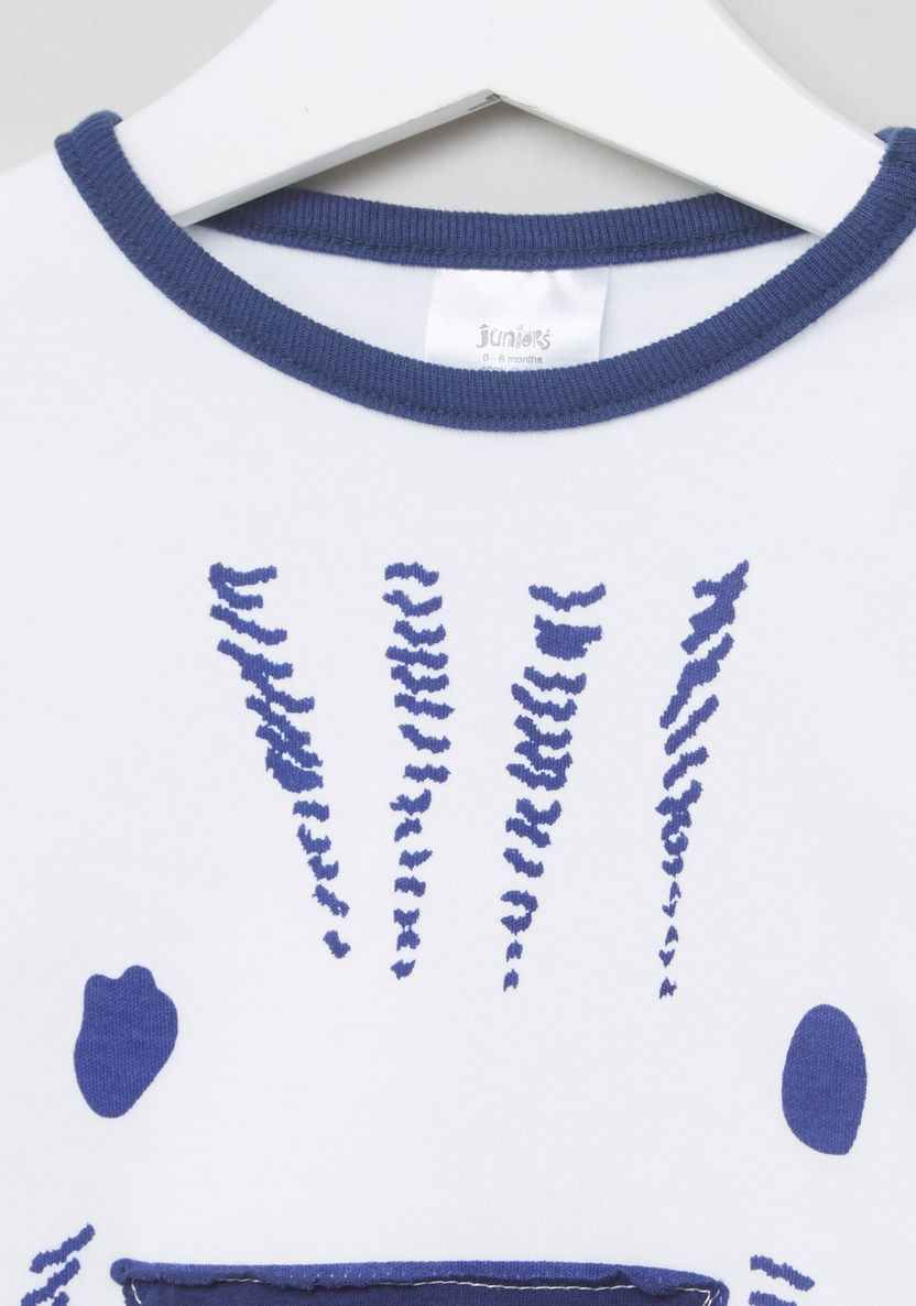 Juniors Printed Round Neck T-shirt with Striped Jog Pants-Pyjama Sets-image-2