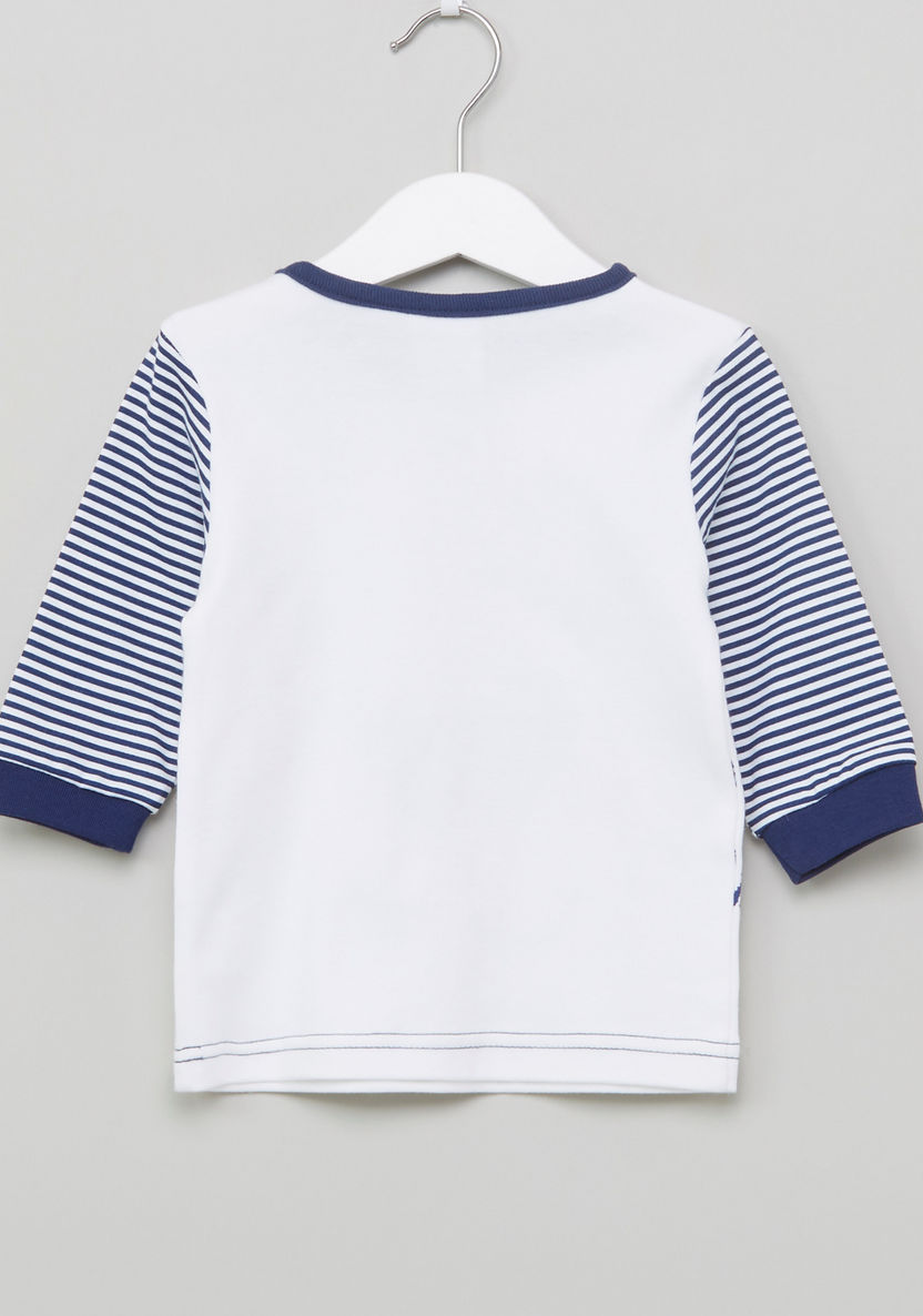 Juniors Printed Round Neck T-shirt with Striped Jog Pants-Pyjama Sets-image-3