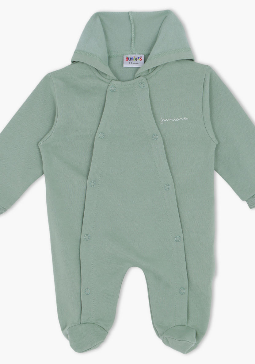 Juniors Solid Closed Feet Sleepsuit with Hood and Button Closure-Sleepsuits-image-0
