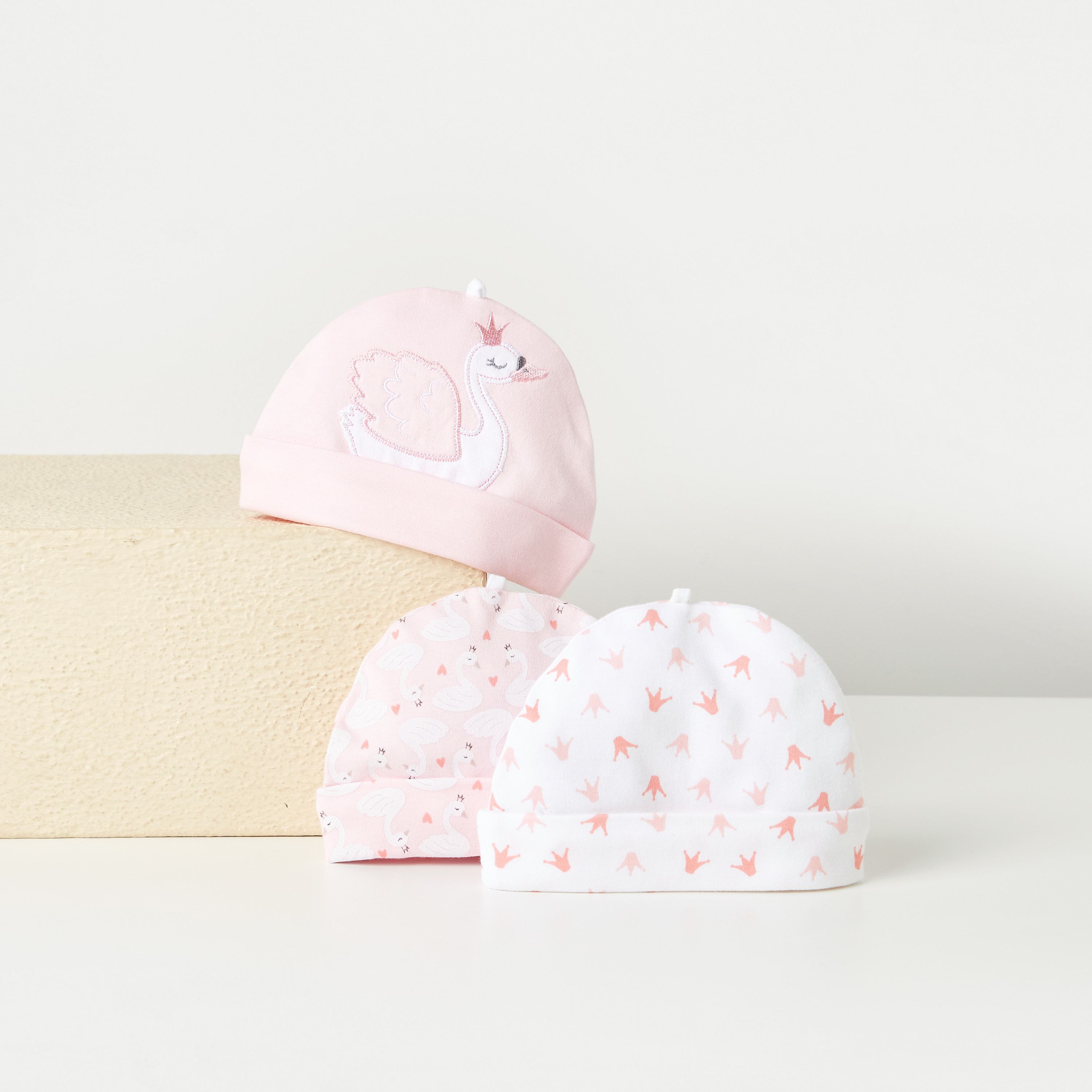 Juniors Assorted Swan Embroidered Beanie - Set of 3-baby-girls-accessories-caps-image-1