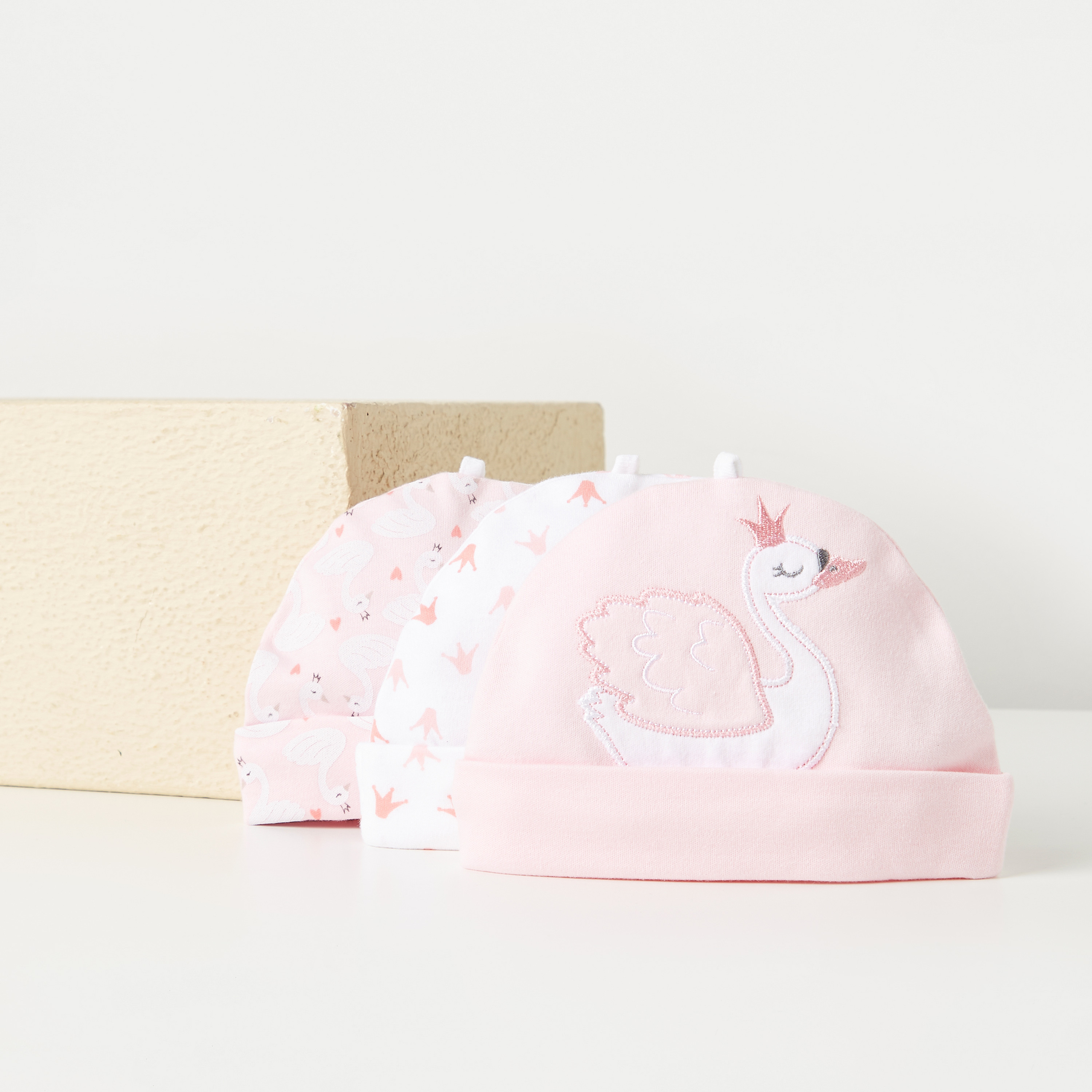 Juniors Assorted Swan Embroidered Beanie - Set of 3-baby-girls-accessories-caps-image-2