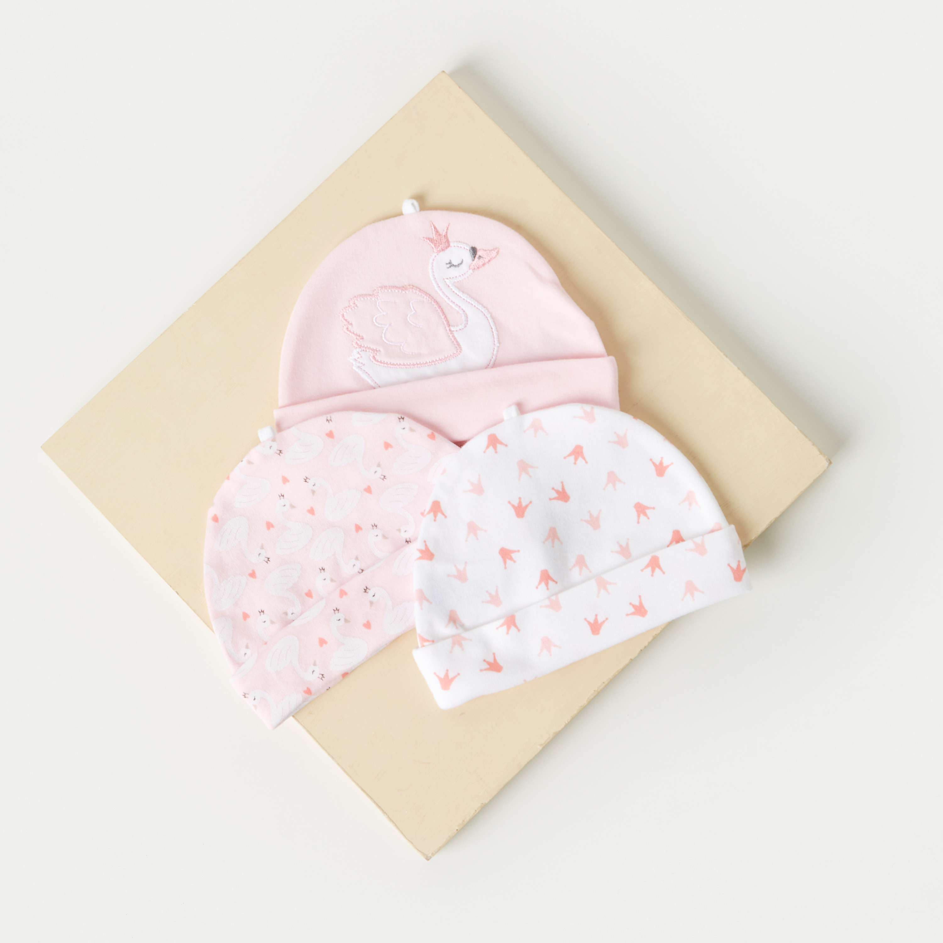 Juniors Assorted Swan Embroidered Beanie - Set of 3-baby-girls-accessories-caps-image-3