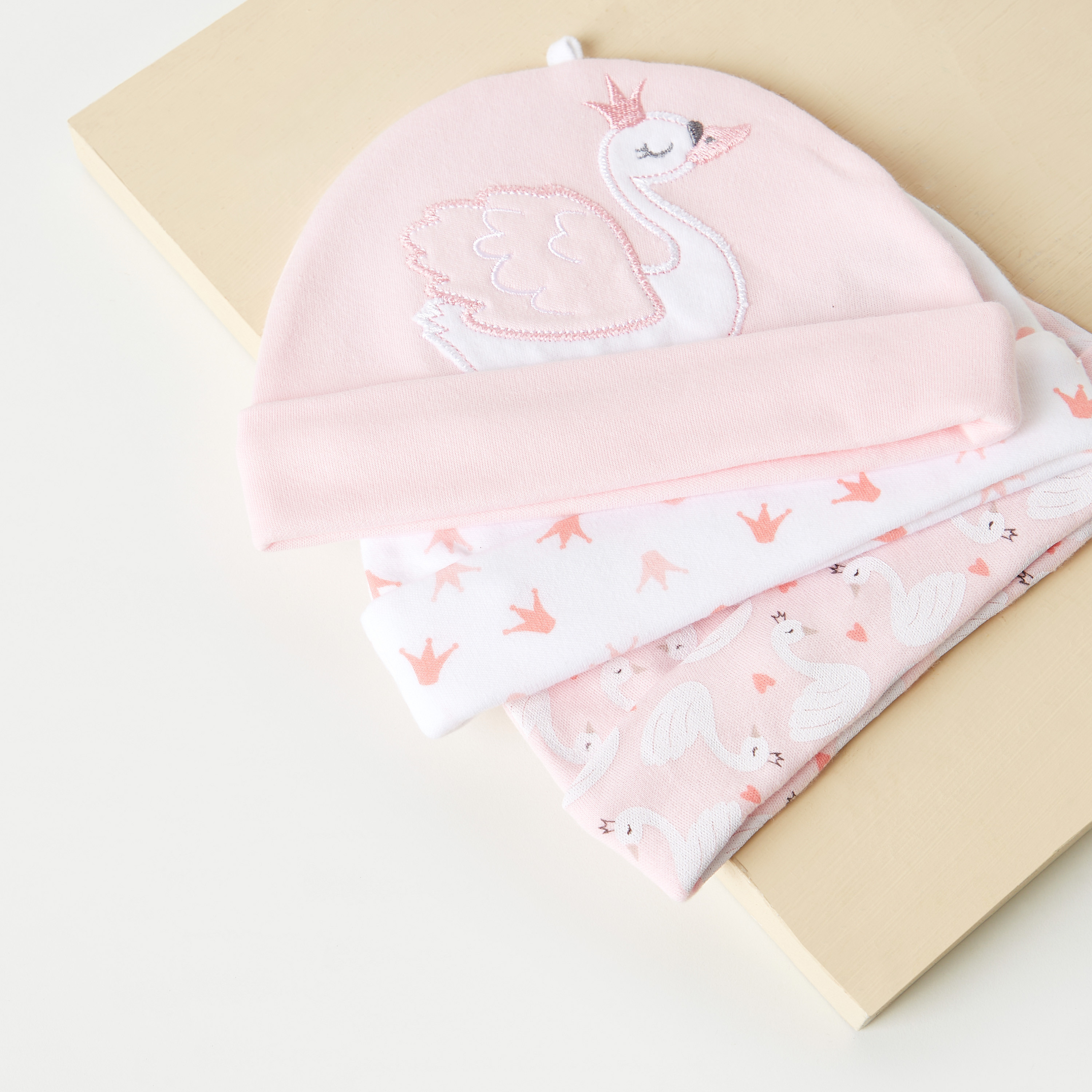 Juniors Assorted Swan Embroidered Beanie - Set of 3-baby-girls-accessories-caps-image-4