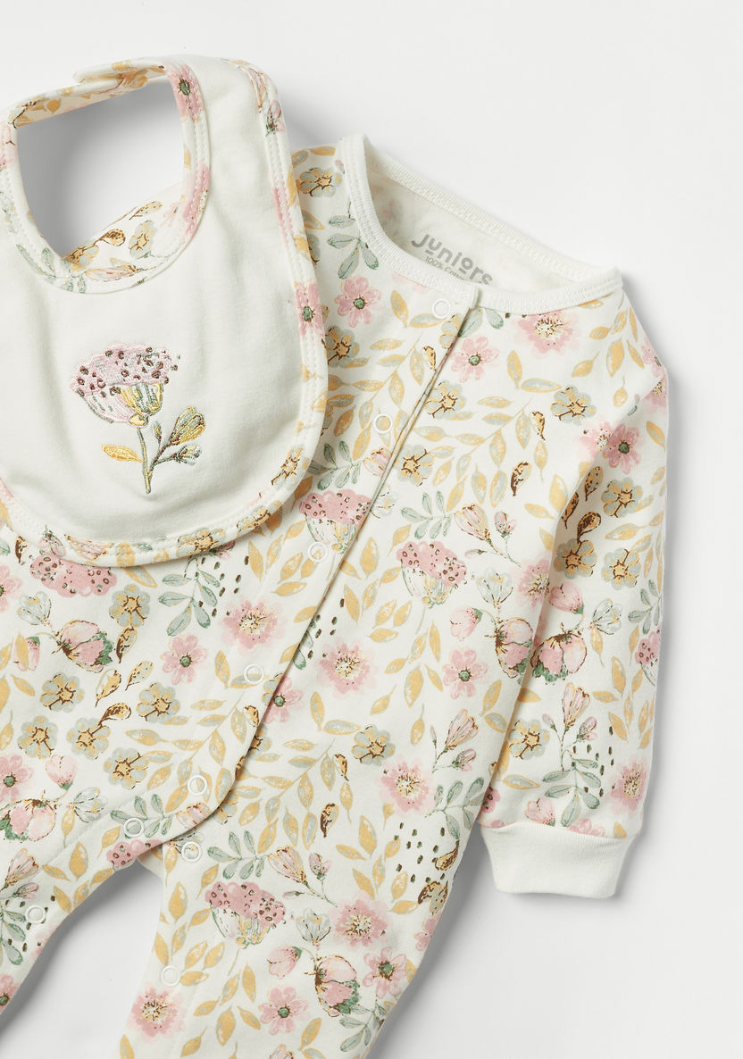 Juniors 3-Piece Floral Print Sleepsuit and Bib Set-Clothes Sets-image-3