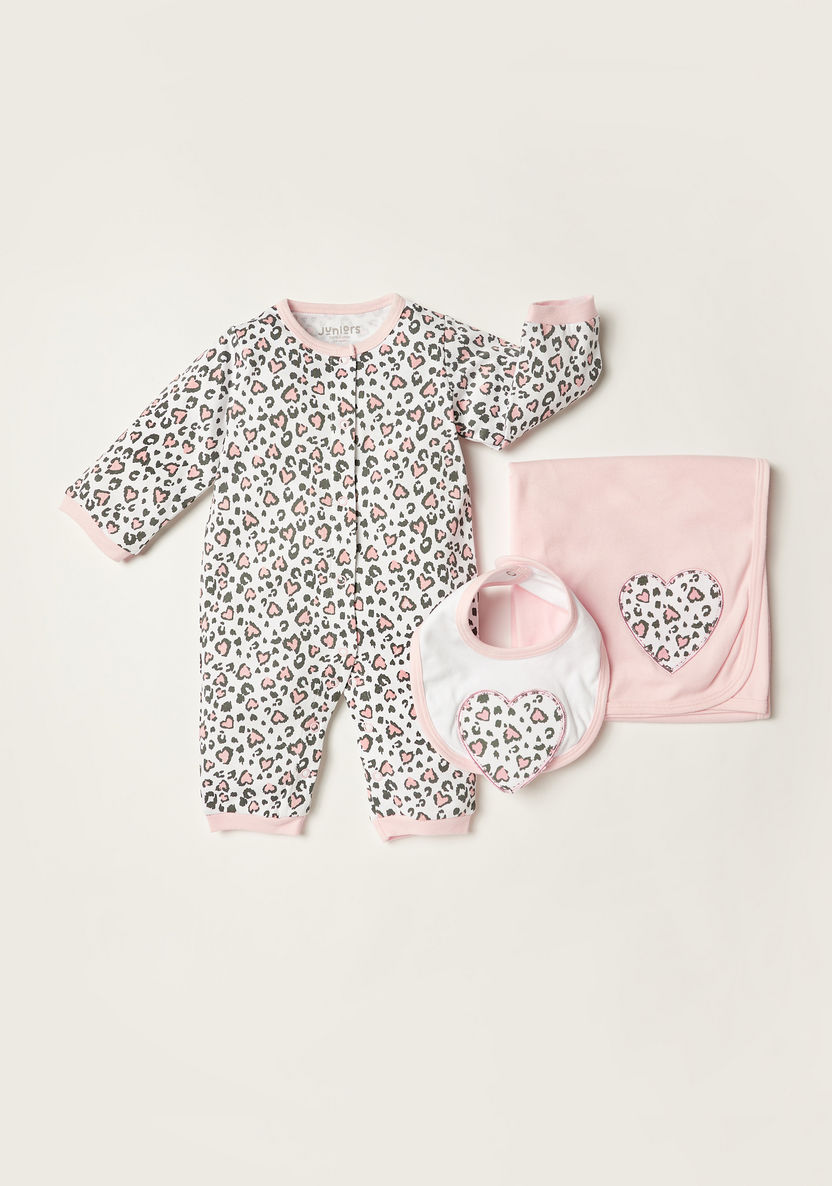Juniors Leopard Print Long Sleeves Romper with Blanket and Bib-Clothes Sets-image-0