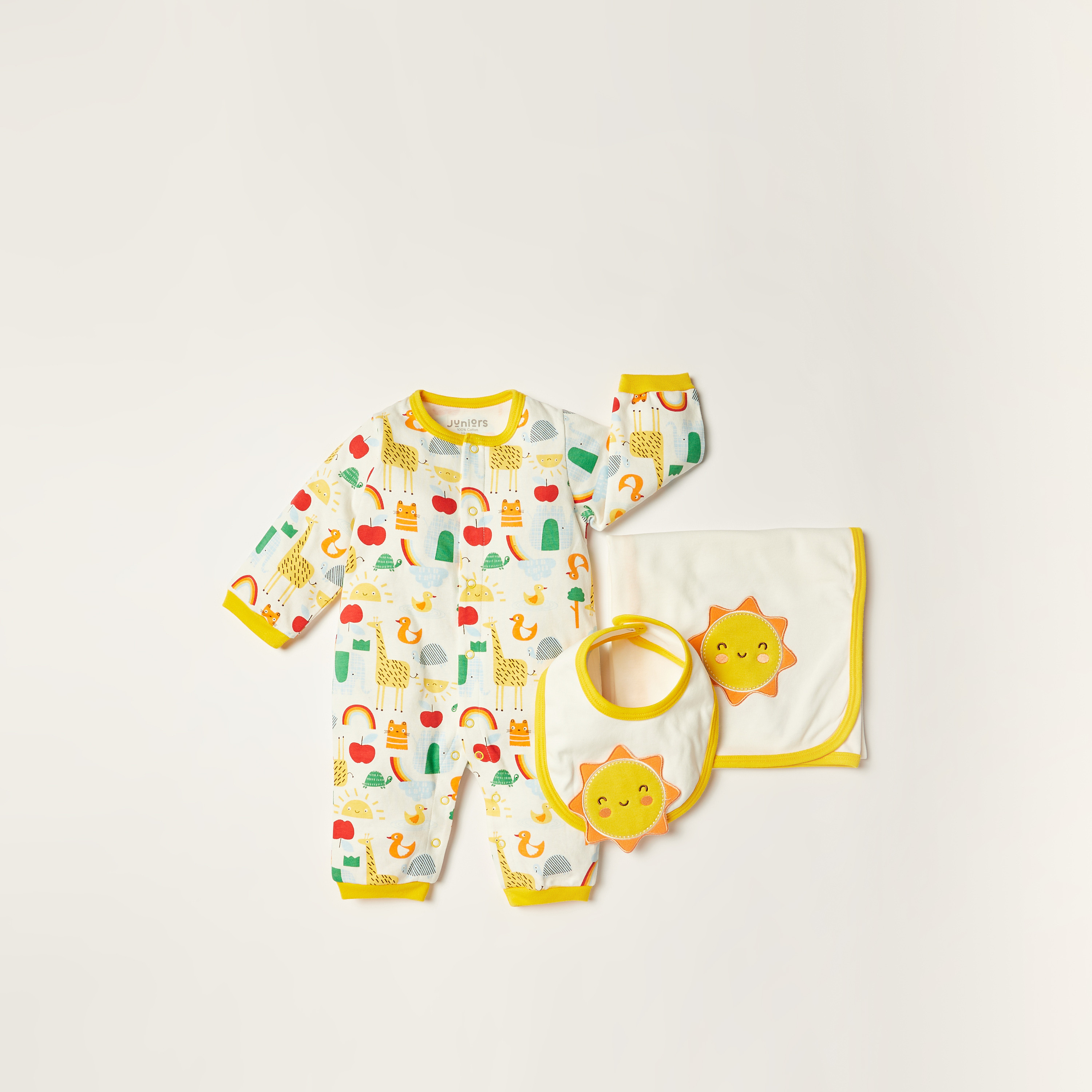 Juniors Printed Long Sleeves Romper with Blanket and Bib-baby-girls-clothing-setsandcoords-image-1