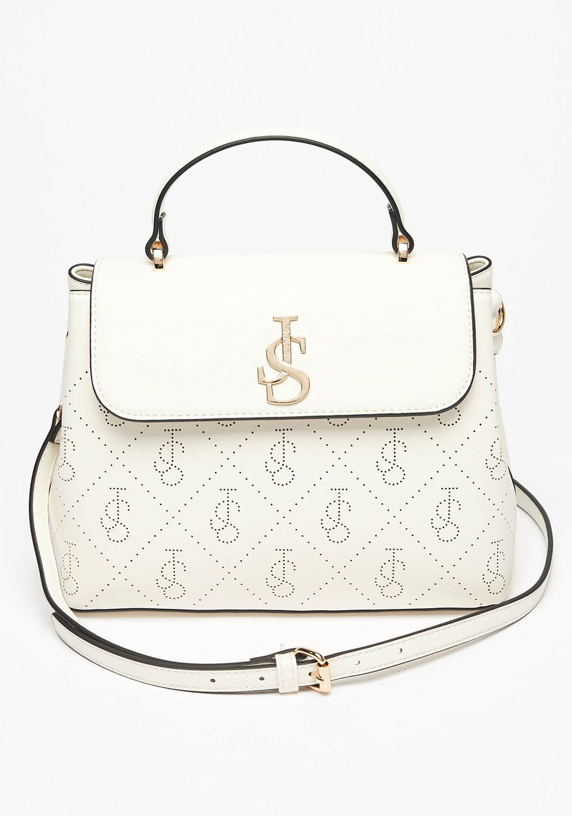 Jane Shilton Perforated Satchel Bag with Detachable Strap and Handle-Women%27s Handbags-image-1
