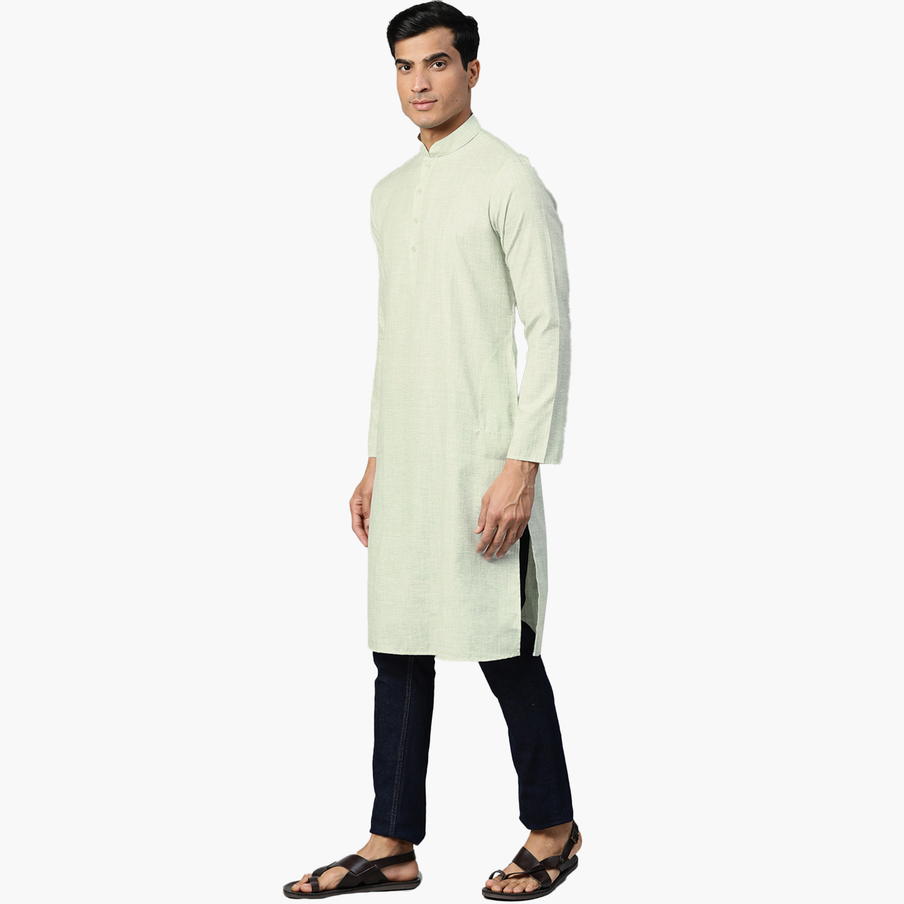 Manthan Self Design Cotton Mandarin Collar Kurta with Button Closure-men-clothing-ethnicwear-kurtas-image-2