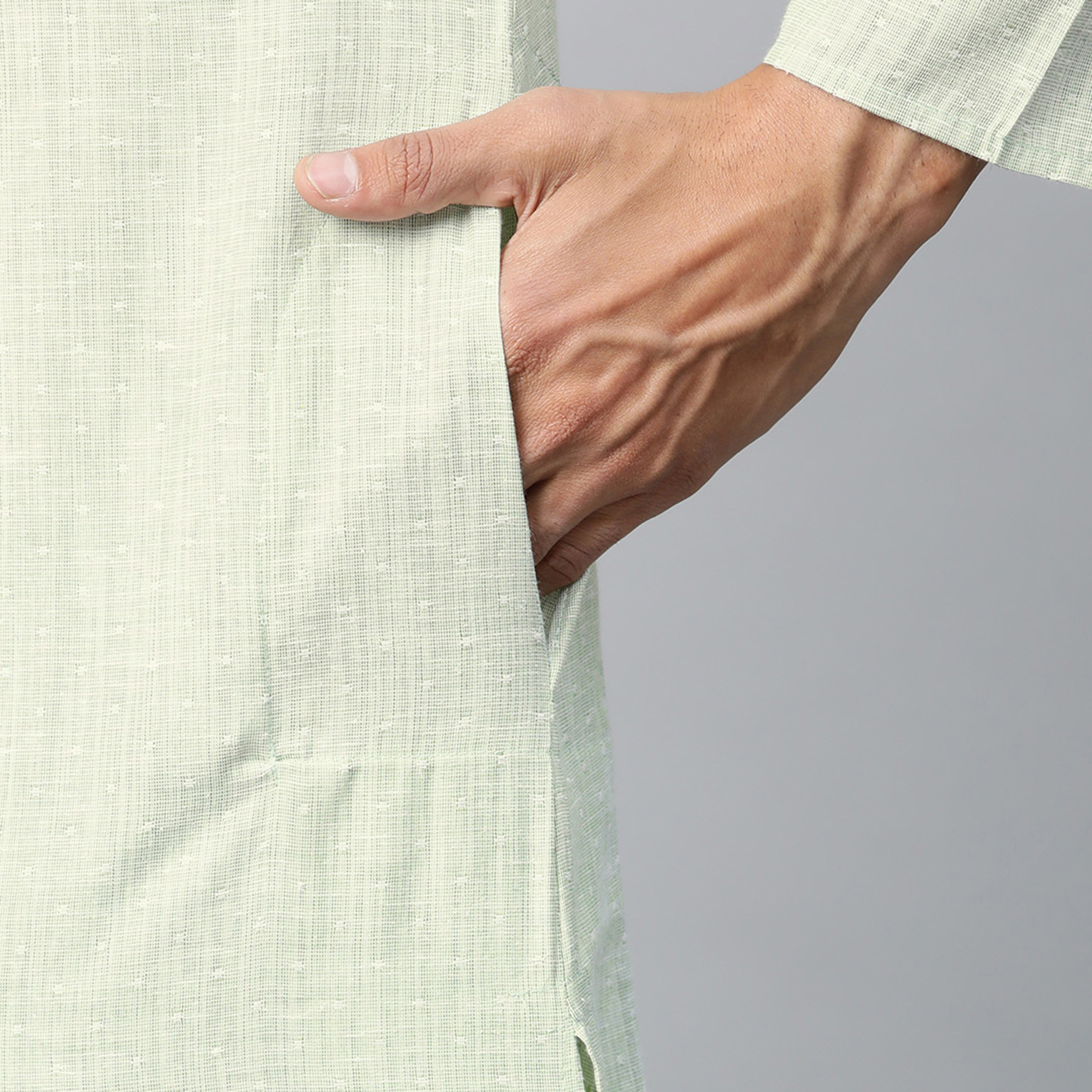 Manthan Self Design Cotton Mandarin Collar Kurta with Button Closure-men-clothing-ethnicwear-kurtas-image-4