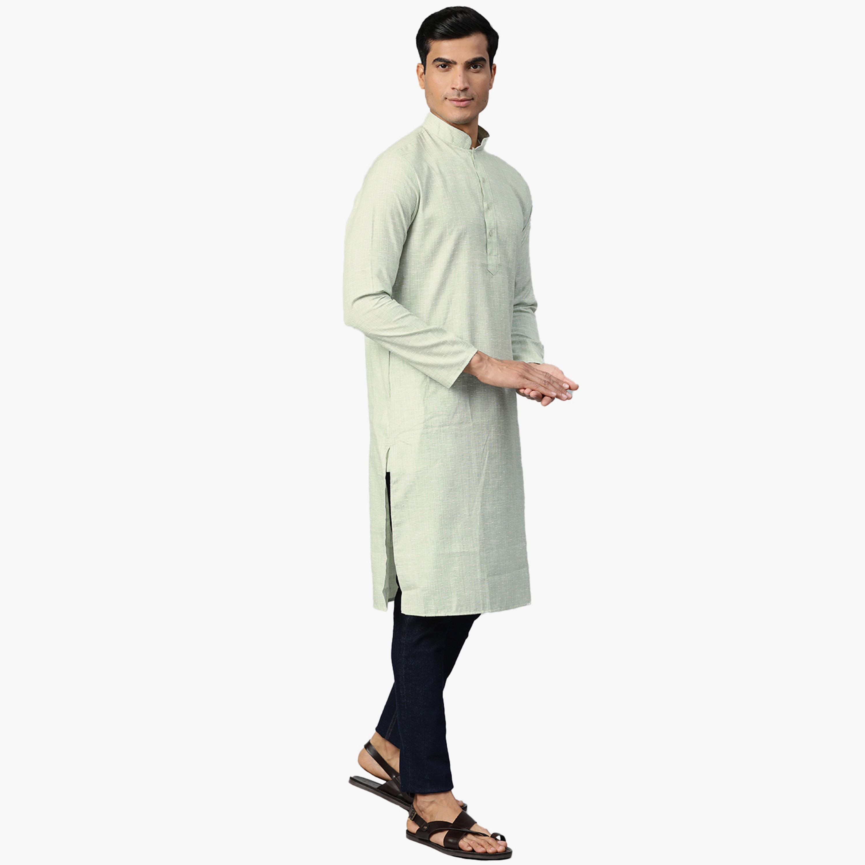 Manthan Self Design Cotton Mandarin Collar Kurta with Button Closure-men-clothing-ethnicwear-kurtas-image-5