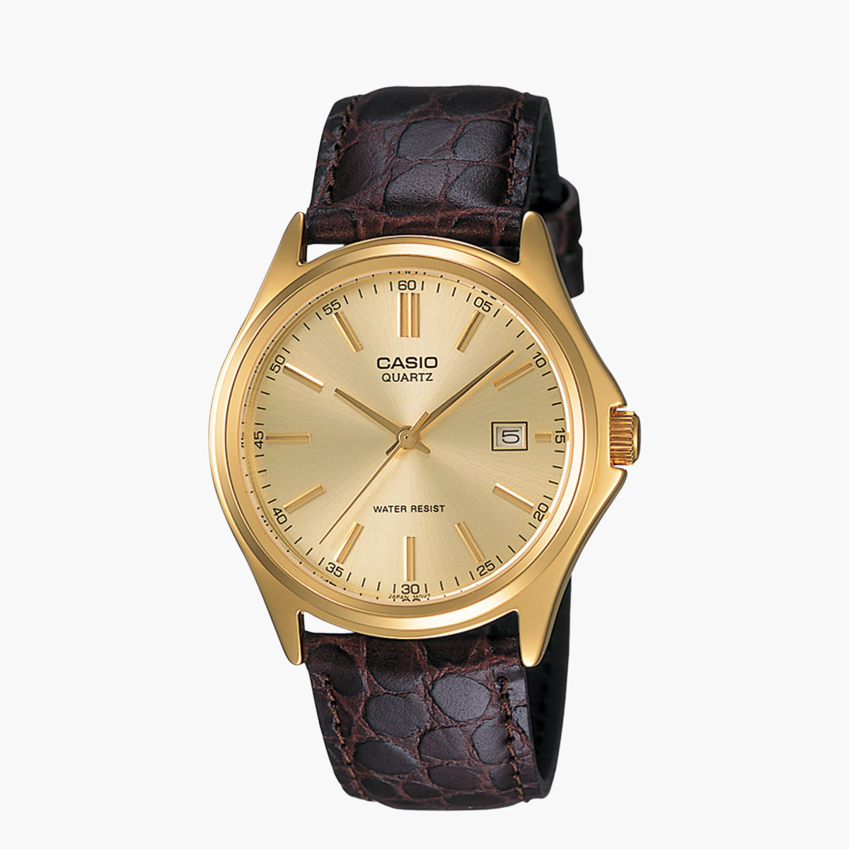 Casio gold watch store leather strap