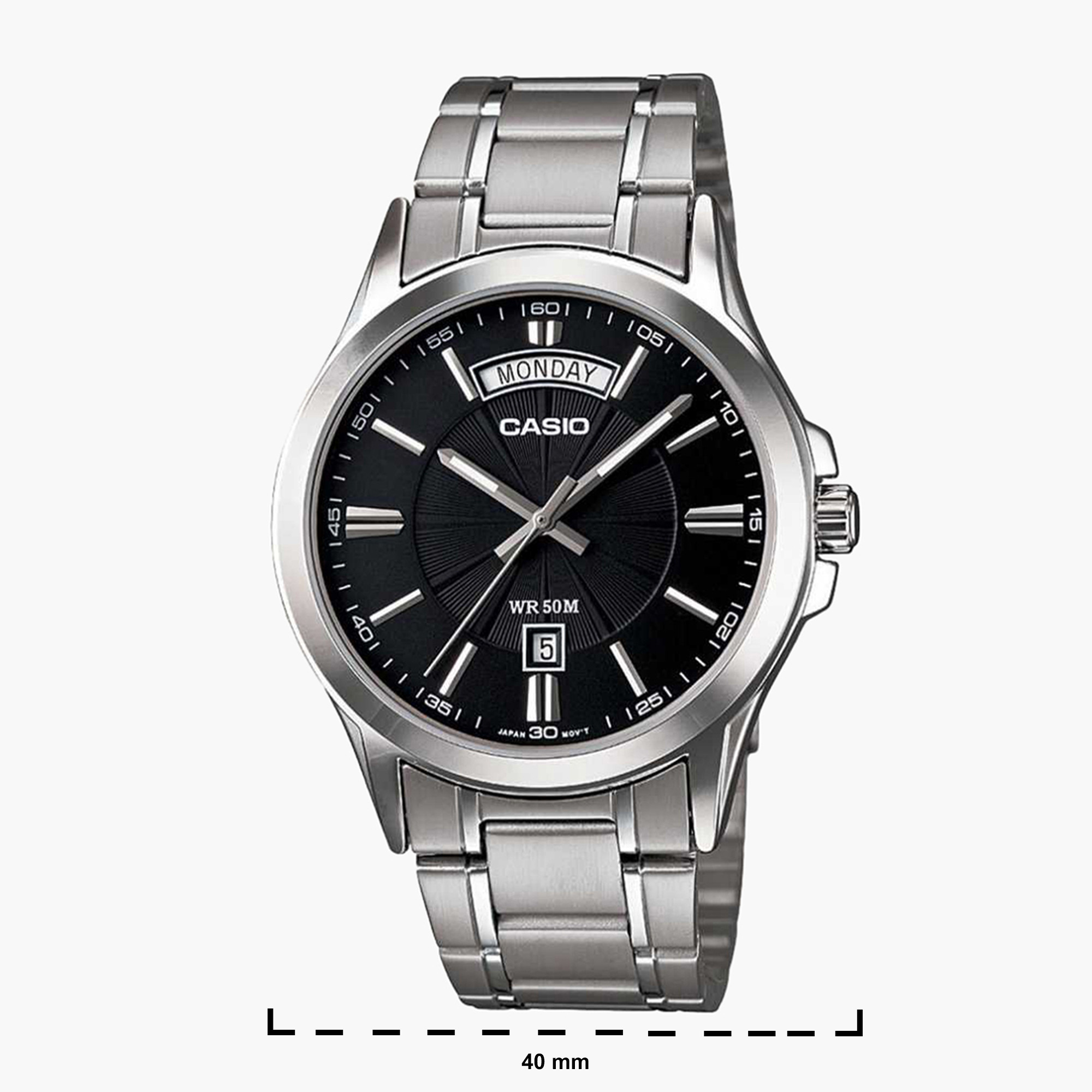 Casio Men's Silver Analog Metal Strap Watch MTP-1381D-1AVDF | 40 MM-men-watchesandjewellery-watches-image-2