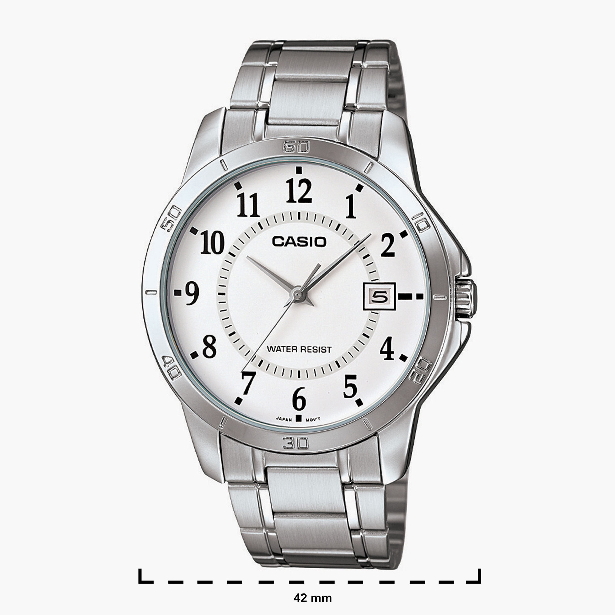 Casio Men's Silver Analog Metal Strap Watch MTP-V004D-7BUDF | 42 MM-men-watchesandjewellery-watches-image-2