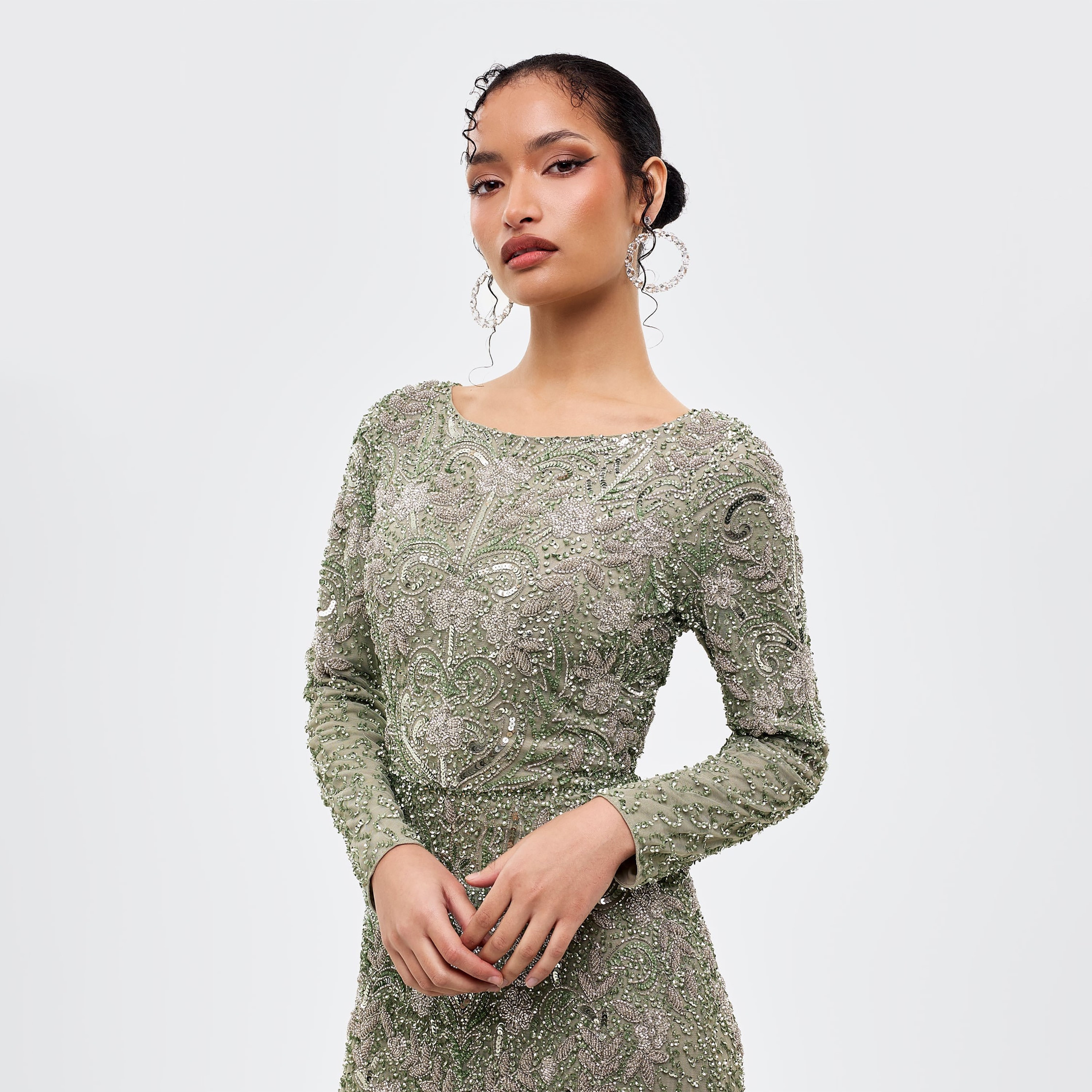 Maryisa Green Embellished Fitted Sleeves Women's Evening Maxi Dress-women-clothing-dresses-image-2