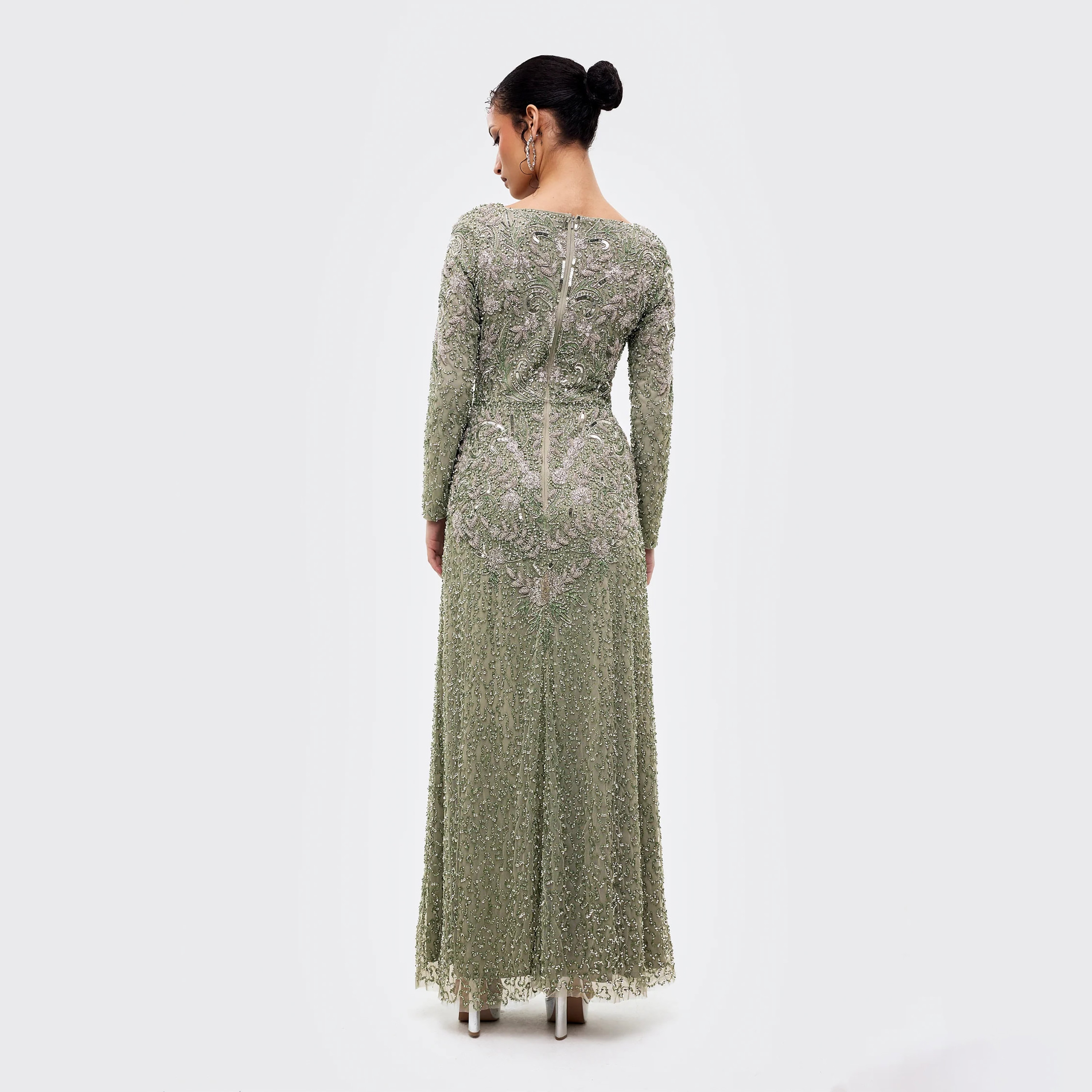 Maryisa Green Embellished Fitted Sleeves Women's Evening Maxi Dress-women-clothing-dresses-image-4