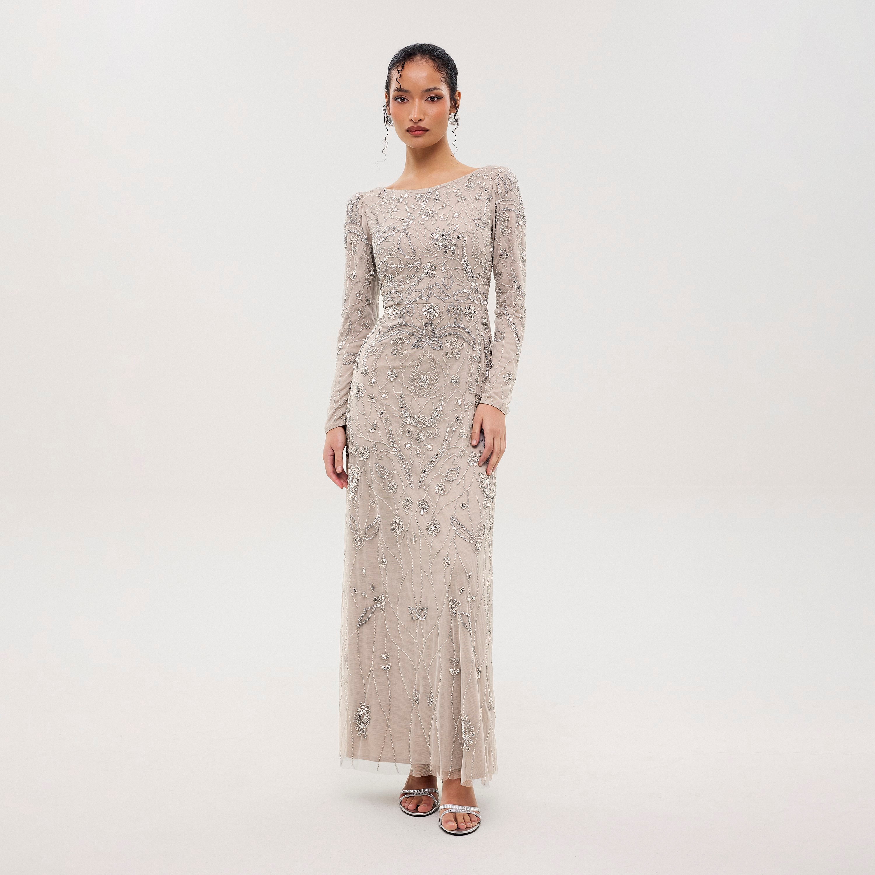 Maryisa Nova Grey Beaded & Sequined Tulle Sheath Women's Evening Maxi Dress-women-clothing-dresses-image-1