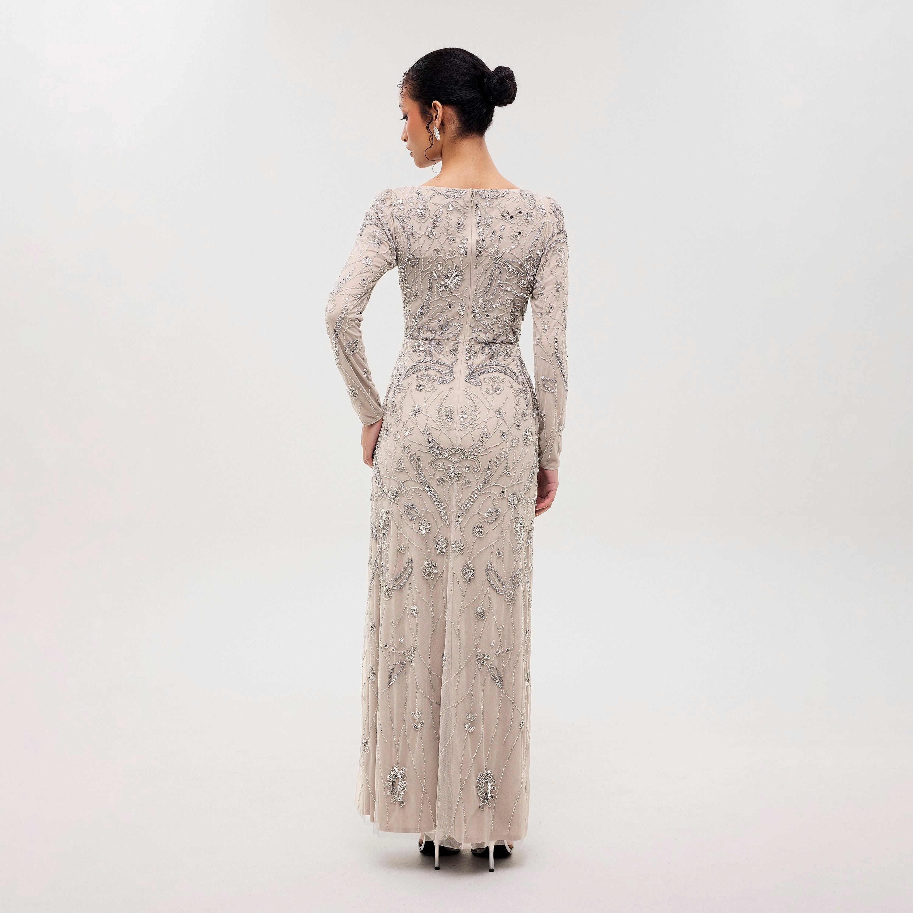 Maryisa Nova Grey Beaded & Sequined Tulle Sheath Women's Evening Maxi Dress-women-clothing-dresses-image-4