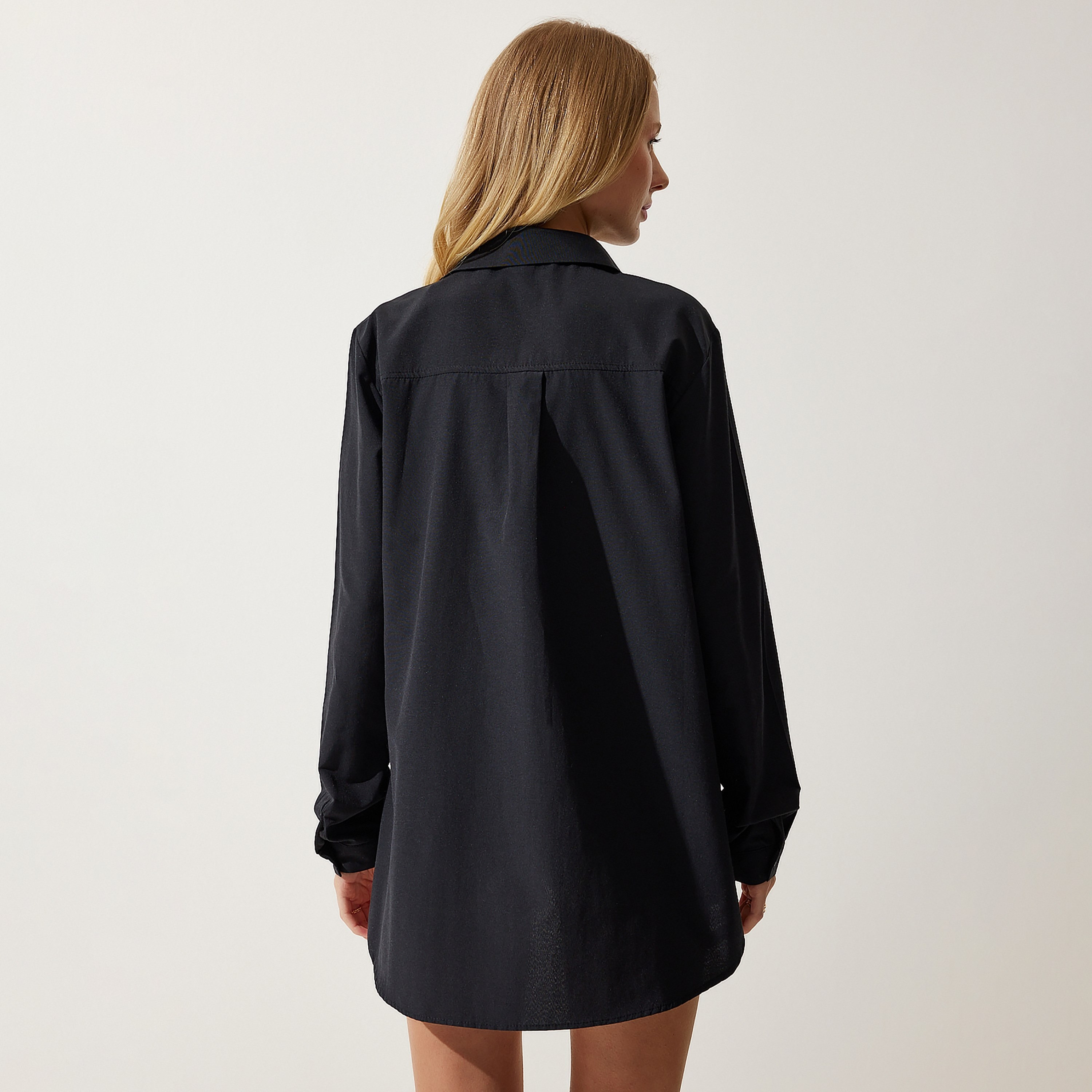 Happiness Istanbul Collared Black Poplin Women's Shirt-women-clothing-shirtsandblouses-shirts-image-3