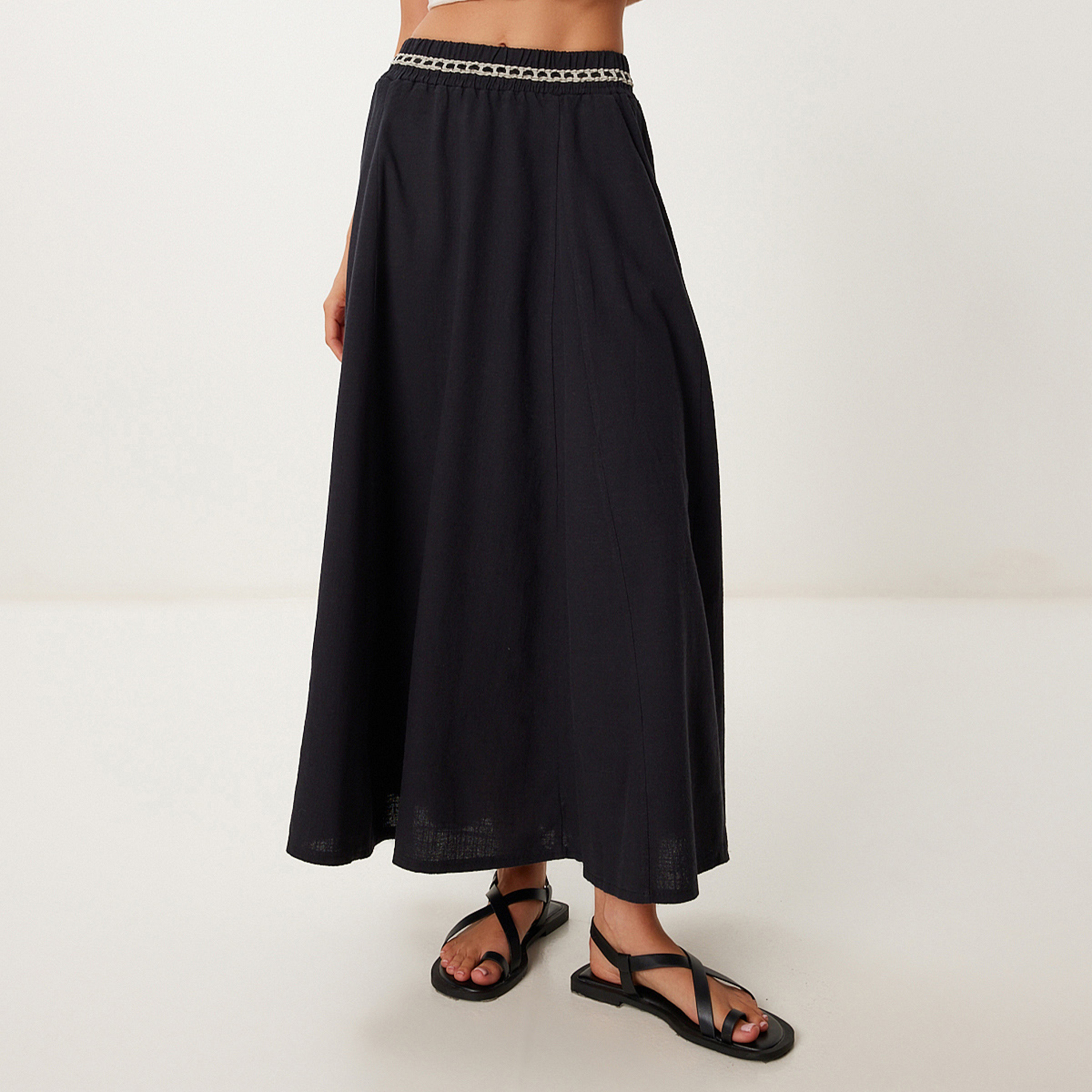 تنورة ماكسي نسائية سوداء من هابي إسطنبول إسطنبول-women-clothing-bottoms-skirts-image-1