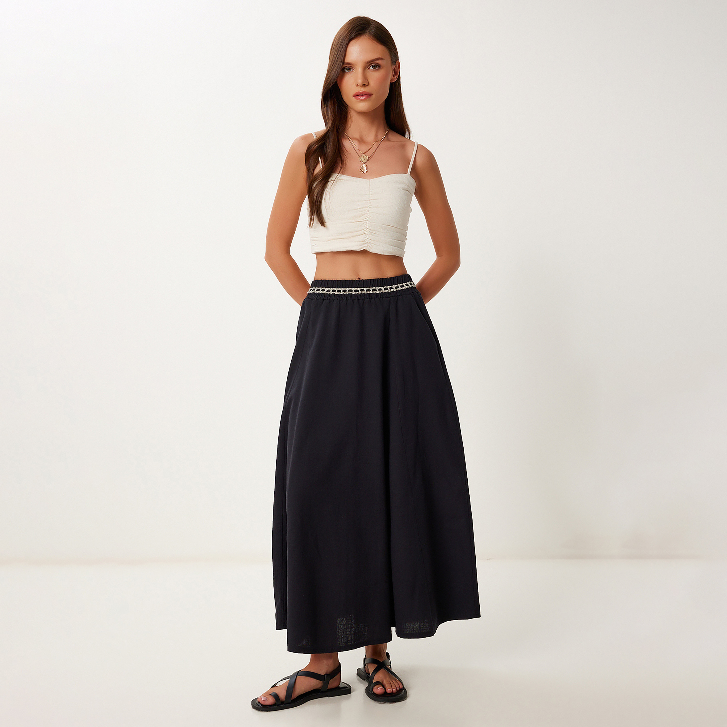 تنورة ماكسي نسائية سوداء من هابي إسطنبول إسطنبول-women-clothing-bottoms-skirts-image-2