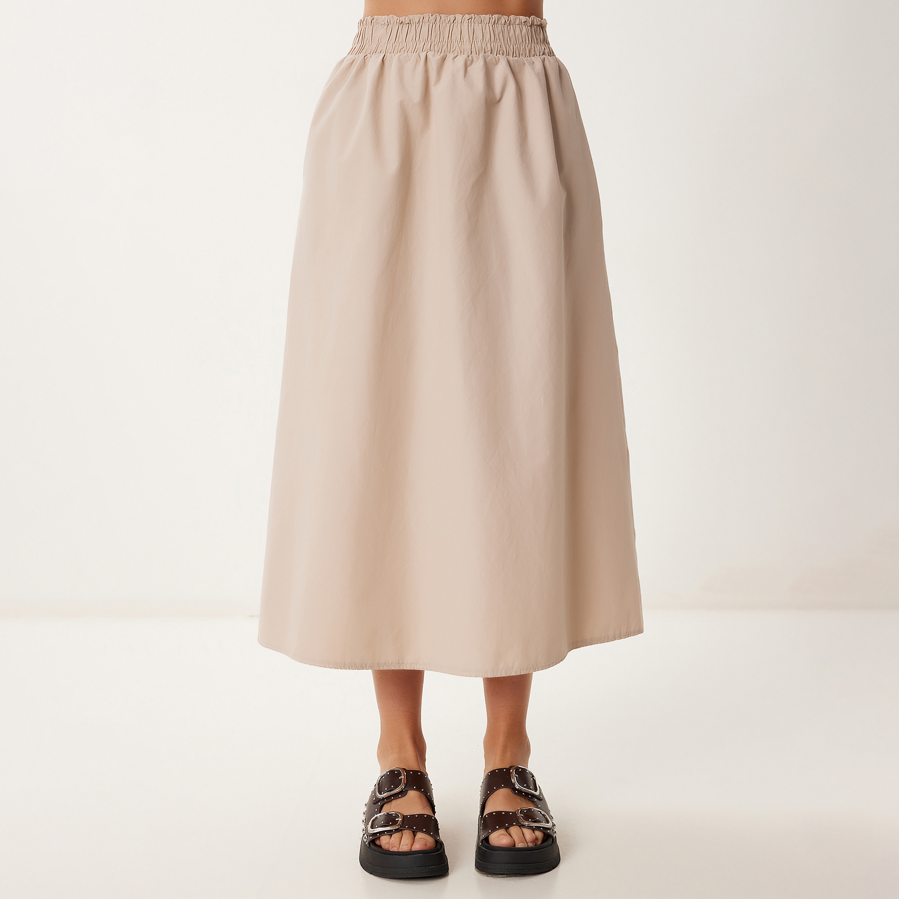 Happiness Istanbul Beige A-line Women's Midi Skirt-women-clothing-bottoms-skirts-image-1