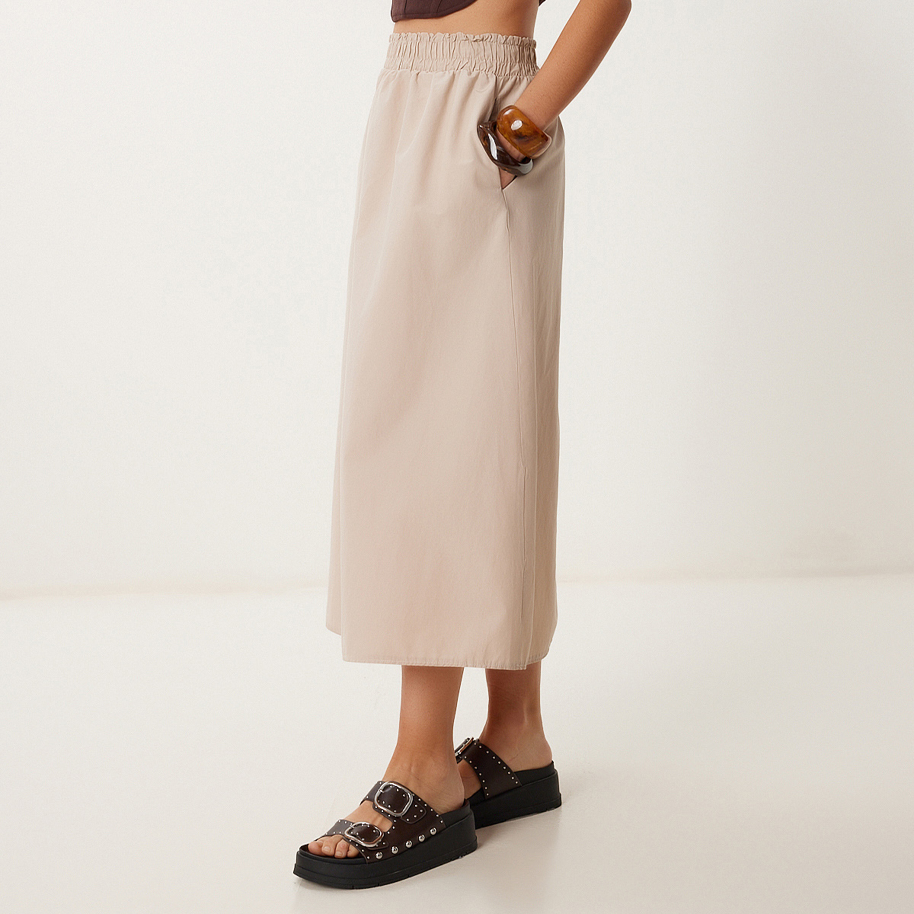 Happiness Istanbul Beige A-line Women's Midi Skirt-women-clothing-bottoms-skirts-image-3
