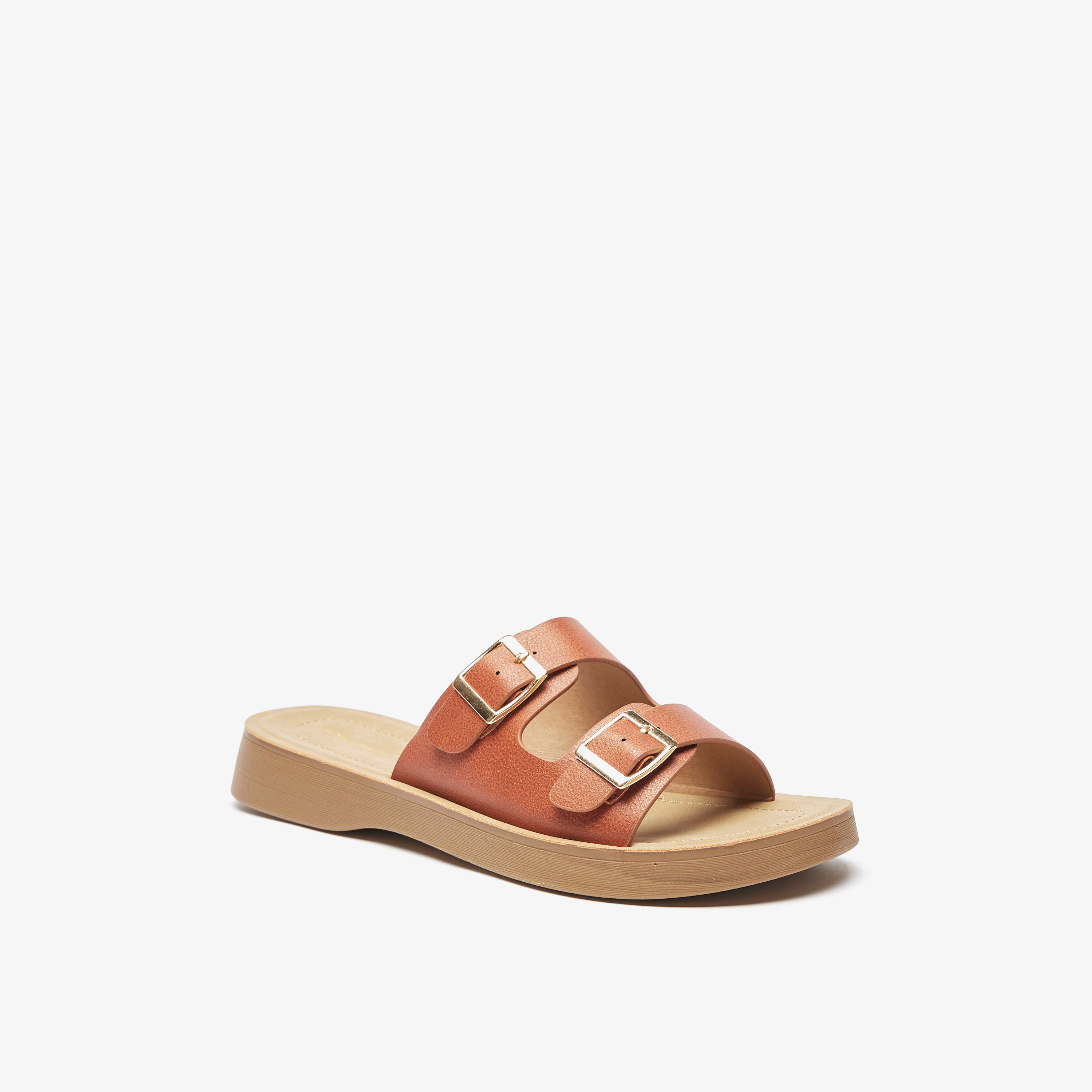 Buckle Accent Slip-On Sandals with Dual Straps-women-shoes-flats-sandals-image-1
