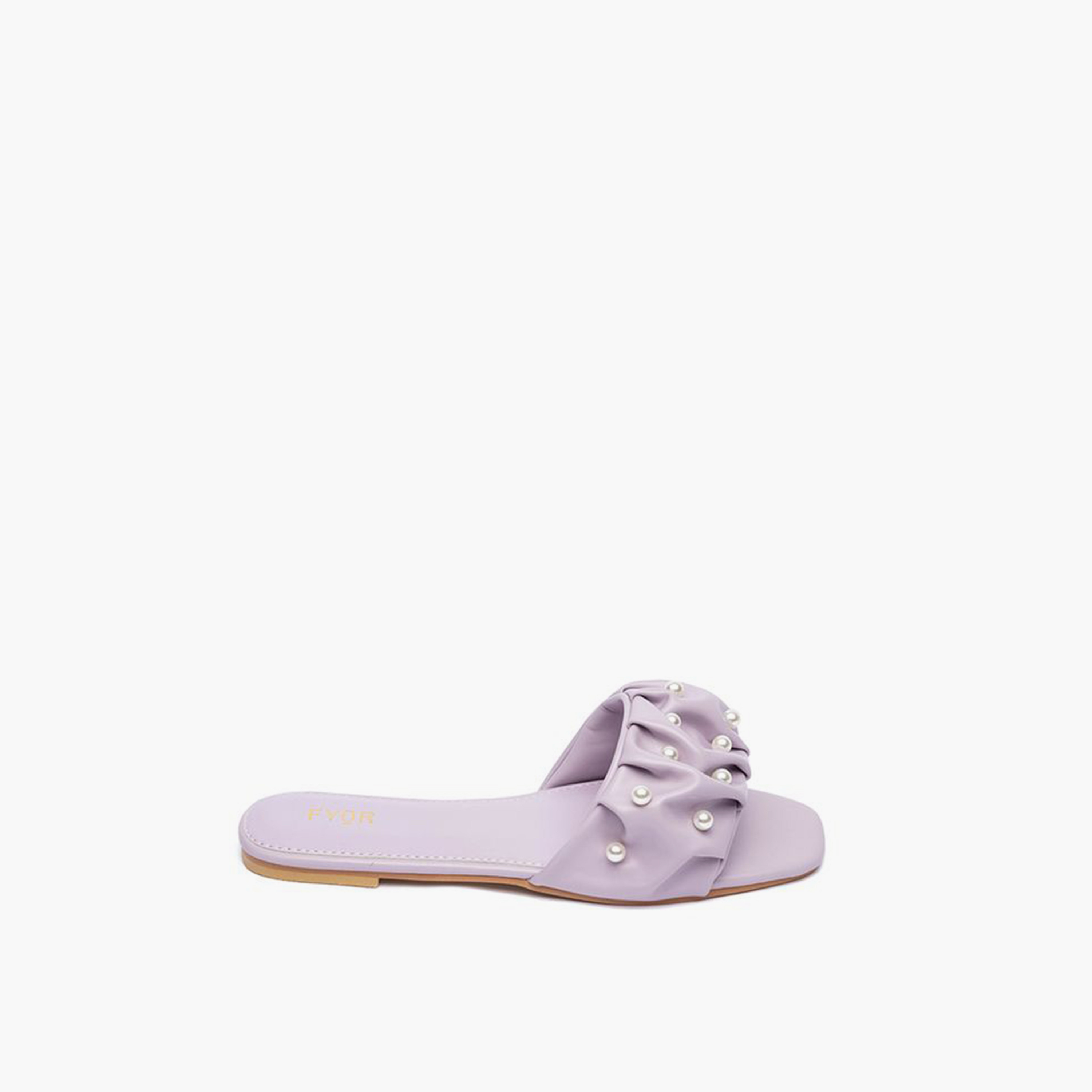 FYOR Slip-On Flat Women Pearls Detail Sandals | MY 204-women-shoes-sandals-flats-image-1
