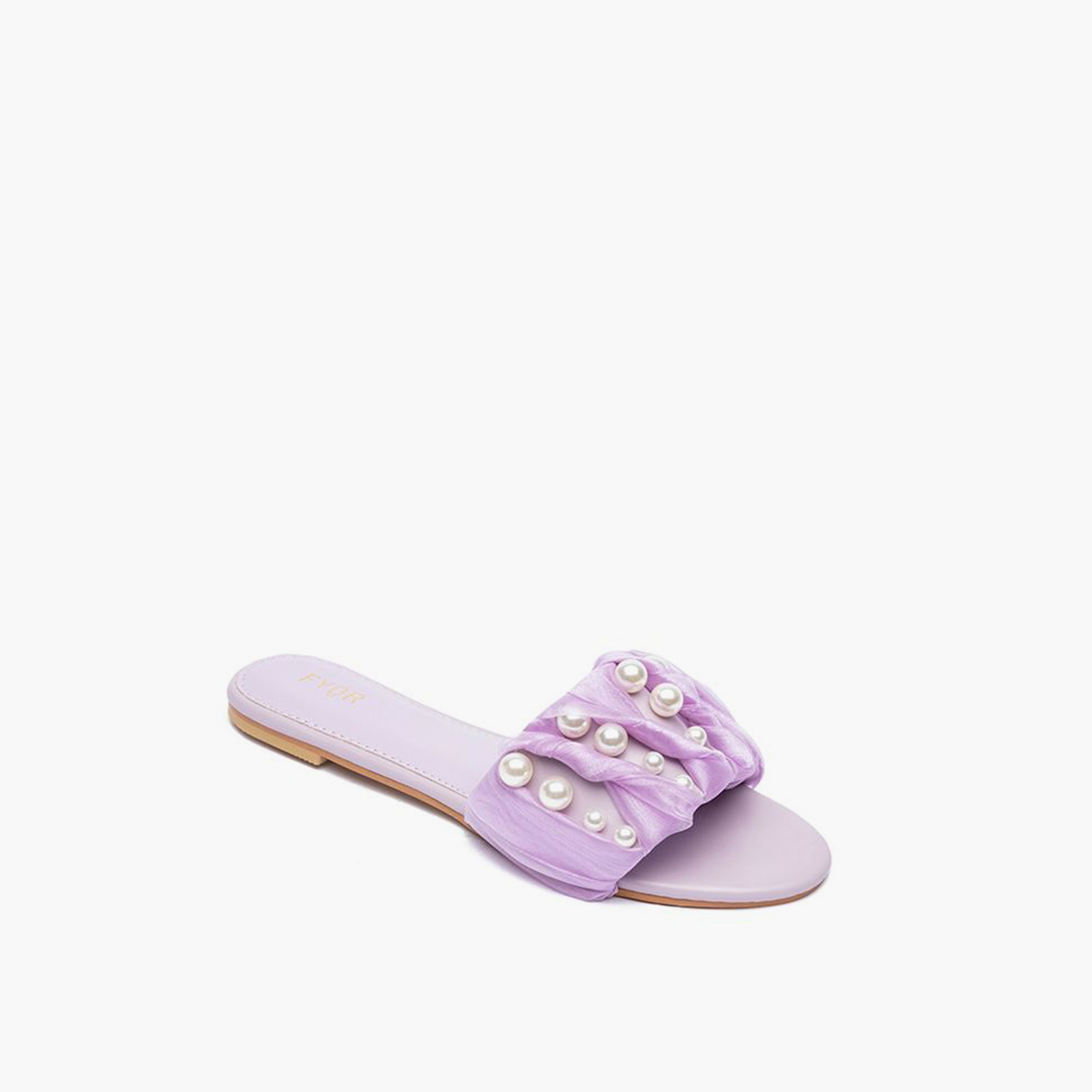 FYOR Slip-On Flat Women Pearls Detail Sandals | MY 215-women-shoes-sandals-flats-image-2