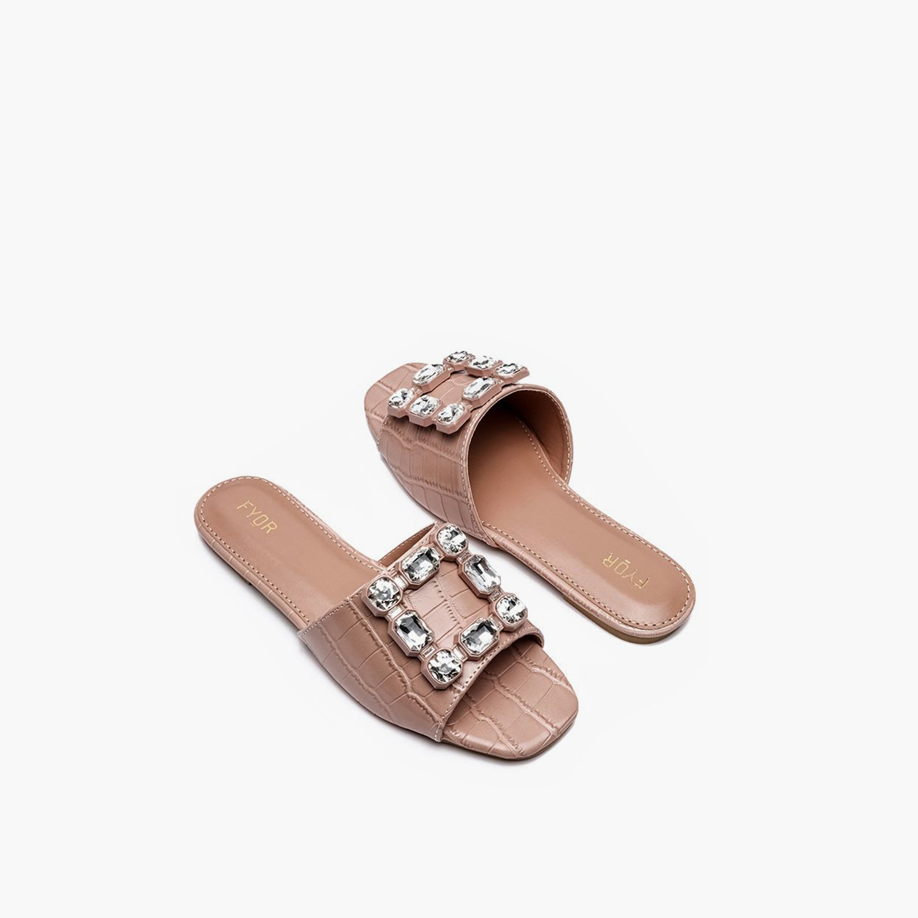 FYOR Slip-On Flat Women Rhinestone Embellished Sandals | MY 223-women-shoes-sandals-flats-image-3