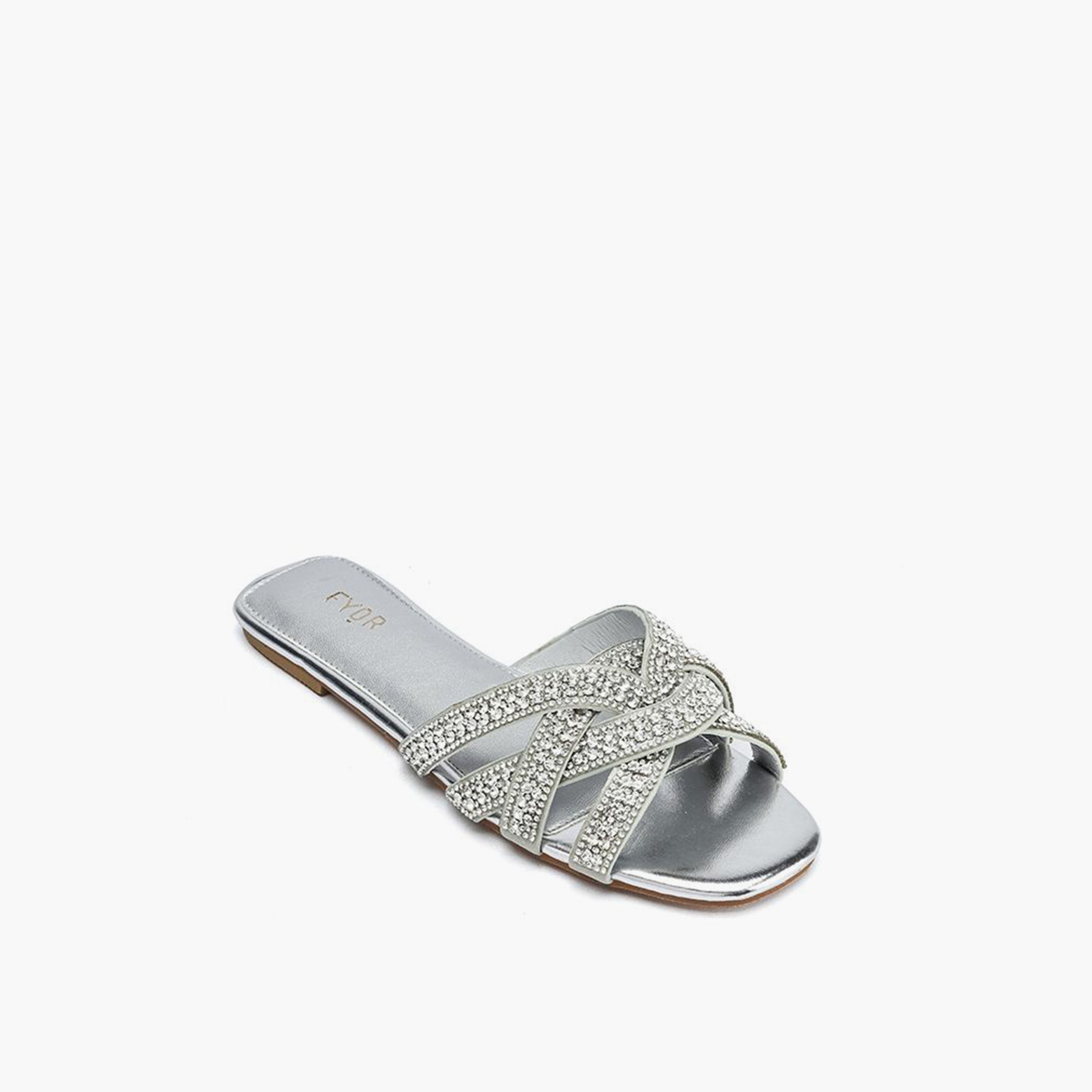FYOR Slip-On Flat Women Crystal Embellished Sandals | MY 339-women-shoes-sandals-flats-image-2