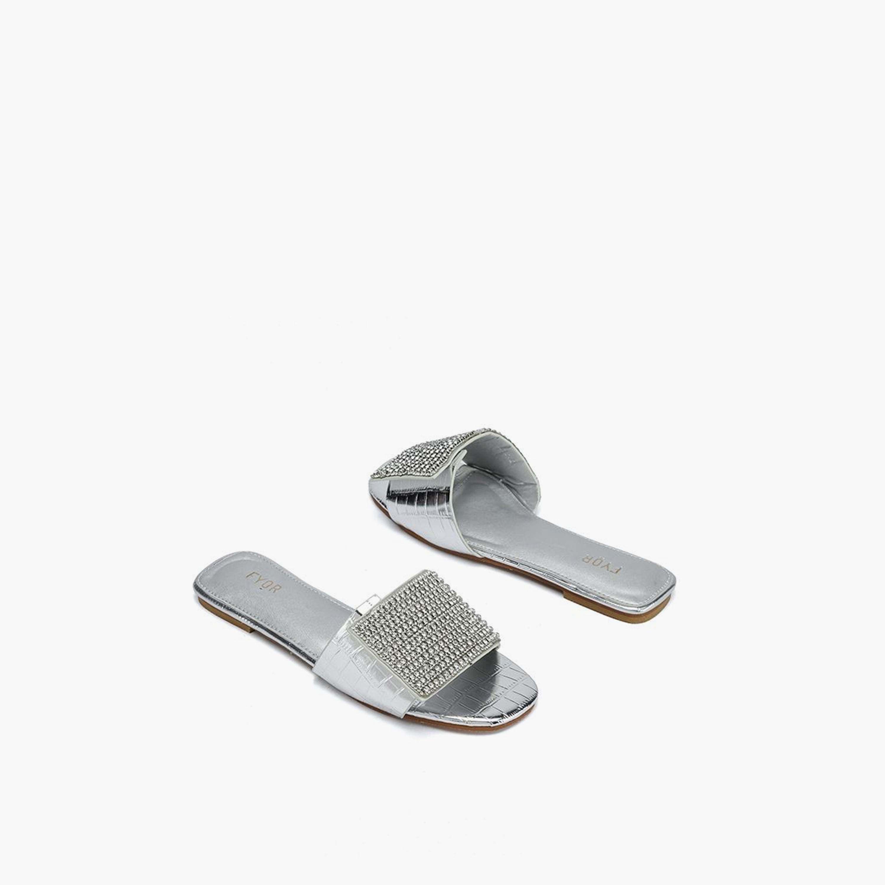 FYOR Slip-On Flat Women Crystal Embellished Sandals | MY 342-women-shoes-sandals-flats-image-3