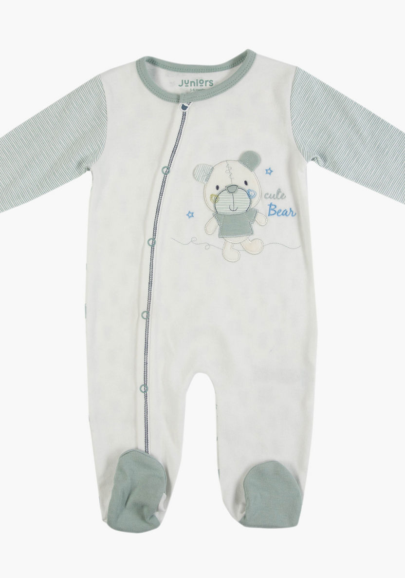 Juniors Embroidered Detail Closed Feet Sleepsuit with Long Sleeves-Sleepsuits-image-0