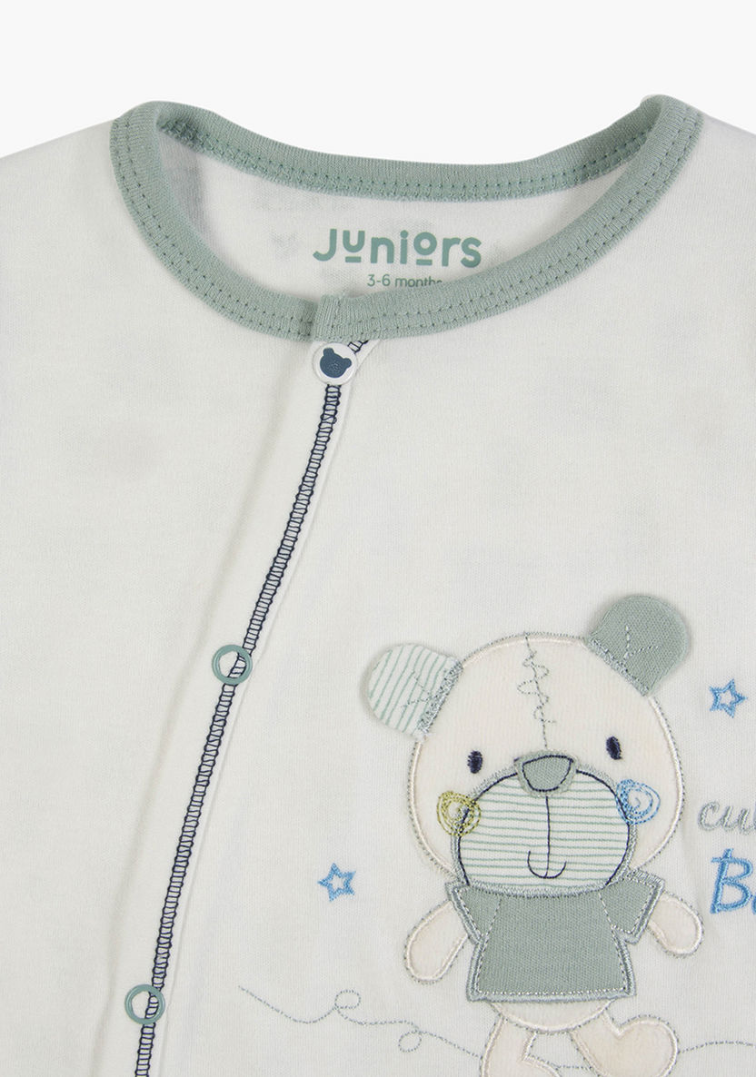 Juniors Embroidered Detail Closed Feet Sleepsuit with Long Sleeves-Sleepsuits-image-1