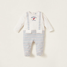Juniors Graphic Print Closed Feet Sleepsuit with Long Sleeves