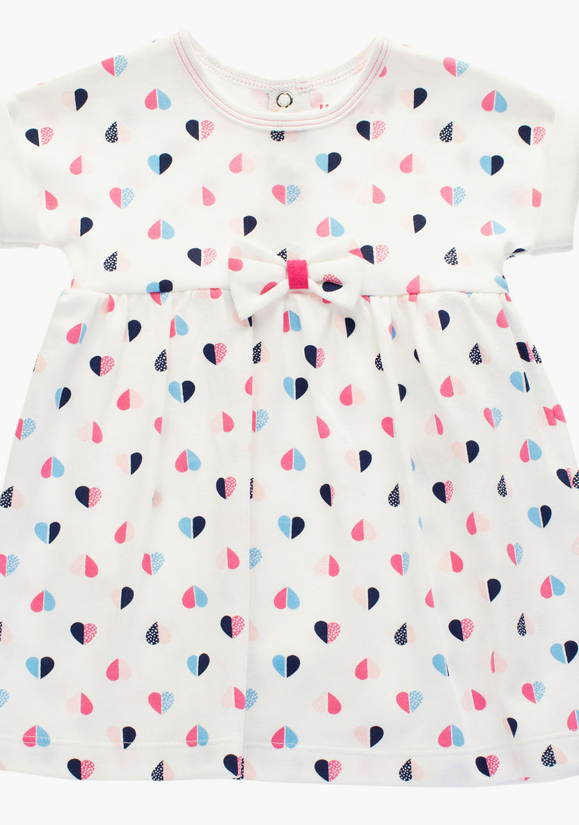 Juniors Heart Print Dress with Short Sleeves-Dresses%2C Gowns and Frocks-image-0