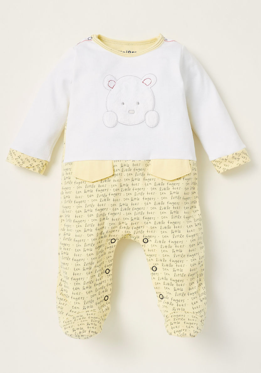 Juniors Text Print Closed Feet Sleepsuit with Press Button Closure-Sleepsuits-image-0