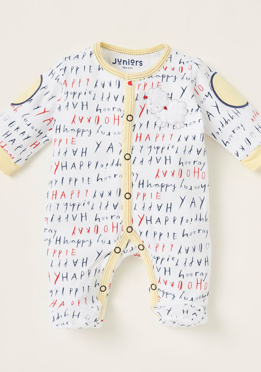 Juniors Slogan Print Sleepsuit with Round Neck and Long Sleeves-Sleepsuits-image-0