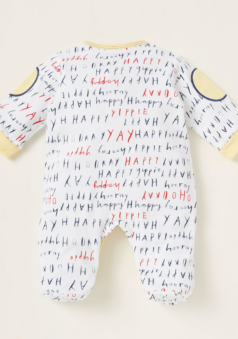Juniors Slogan Print Sleepsuit with Round Neck and Long Sleeves-Sleepsuits-image-3