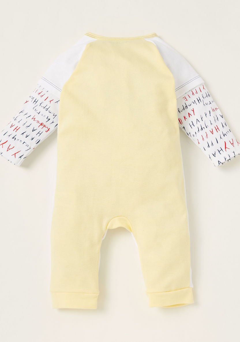 Juniors Text Print Sleepsuit with Embroidered Detail and Long Sleeves-Sleepsuits-image-3