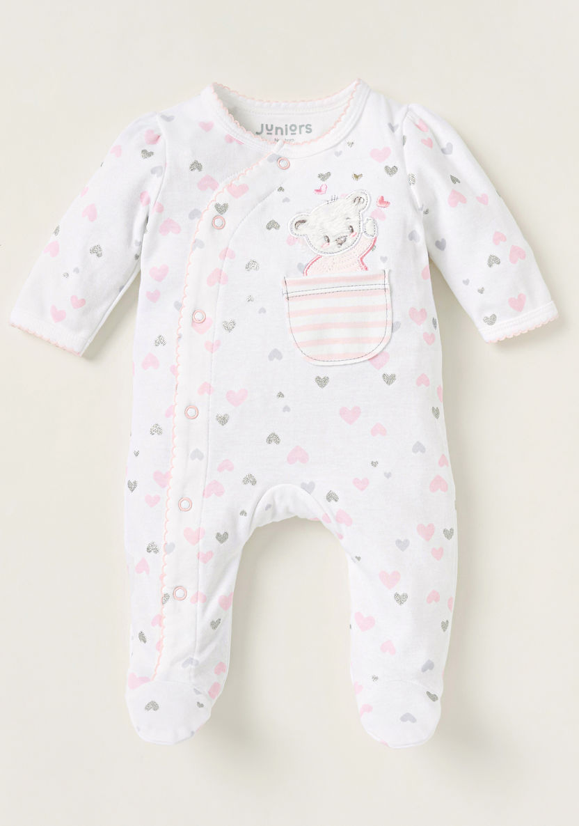 Juniors All-Over Heart Print Closed Feet Sleepsuit with Long Sleeves-Rompers%2C Dungarees and Jumpsuits-image-0