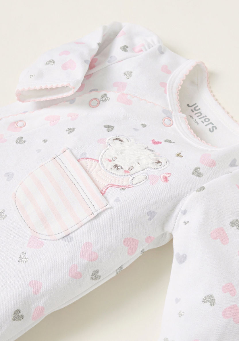 Juniors All-Over Heart Print Closed Feet Sleepsuit with Long Sleeves-Rompers%2C Dungarees and Jumpsuits-image-1