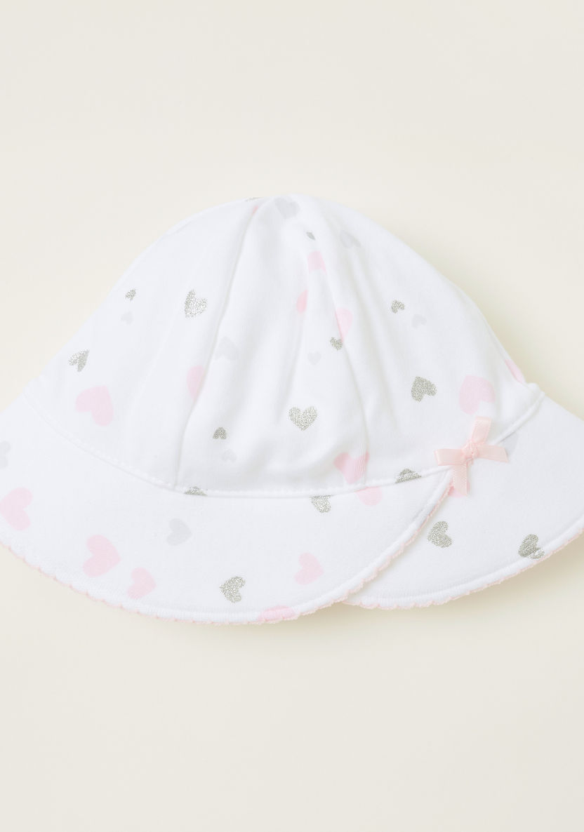Juniors All-Over Heart Print Cap with Bow Applique Detail-Caps-image-0