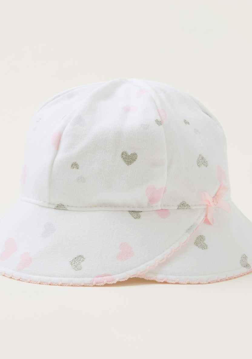 Juniors All-Over Heart Print Cap with Bow Applique Detail-Caps-image-2
