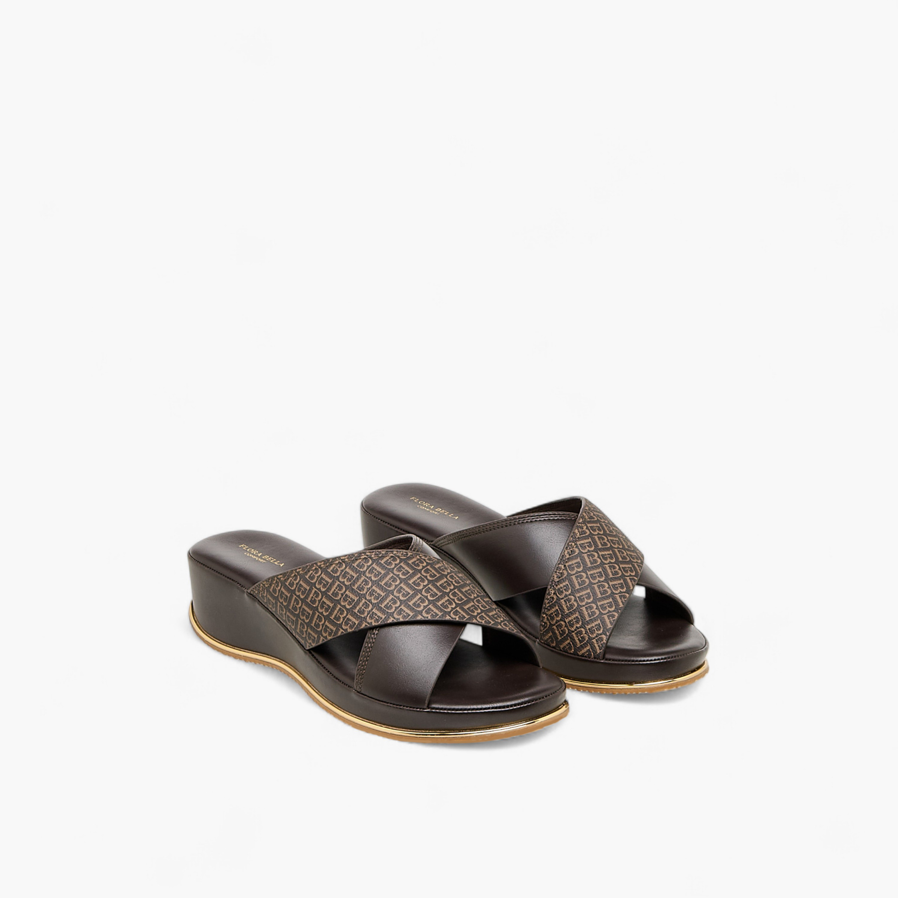 صندل ويدج بطبعات مونوجرام للنساء من فِلورا بيلا-women-shoes-sandals-heeled-image-1