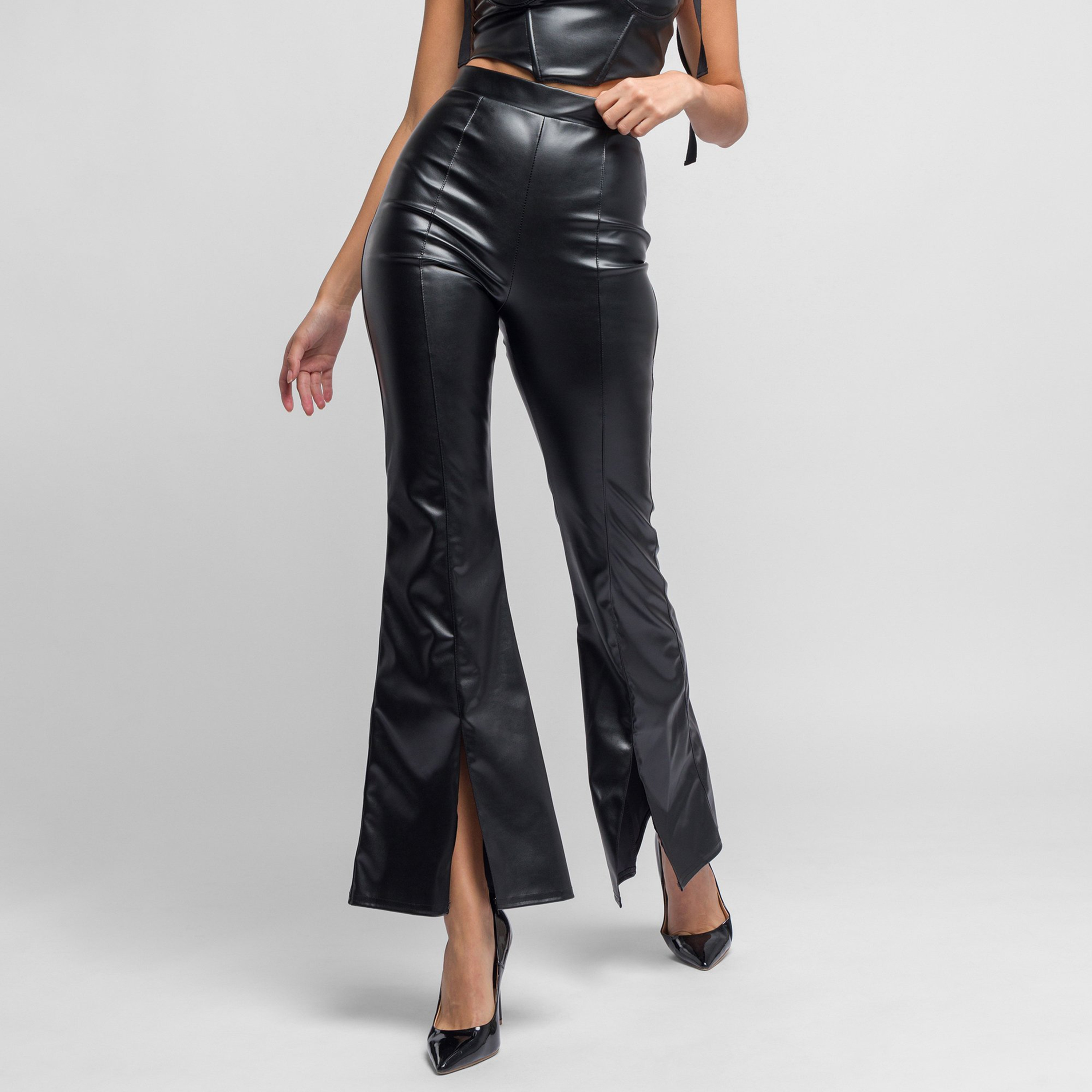 بنطلون واسع عالي الخصر سادة من جاديد روز مع حافة شق-women-clothing-bottoms-trousers-image-1