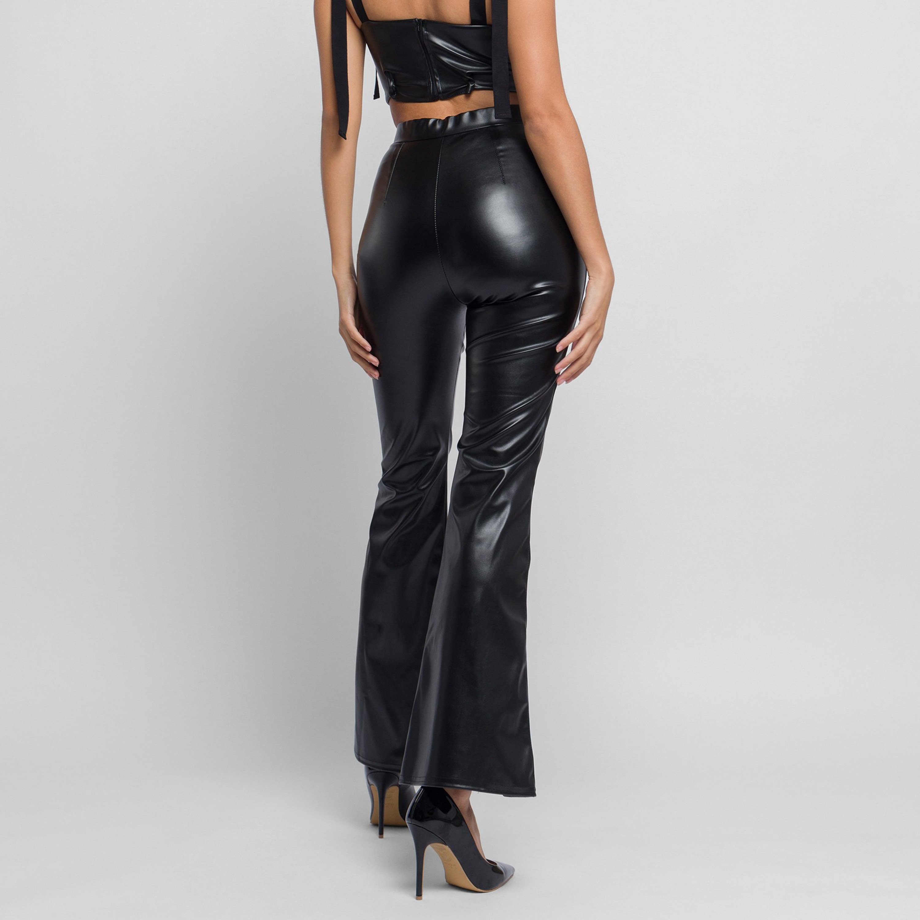 Jaded Rose Plain High Waist Flared Trousers with Slit Hem-women-clothing-bottoms-trousers-image-4